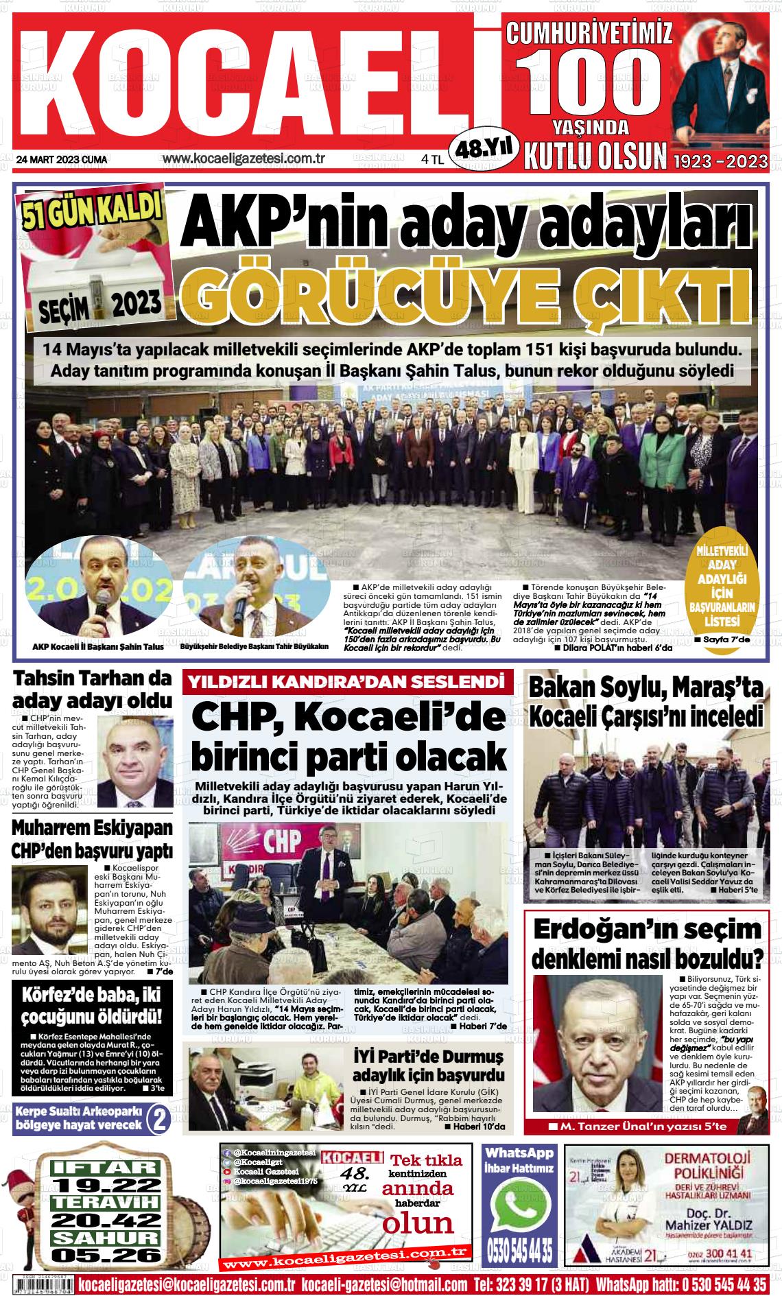 24 Mart 2023 Kocaeli Gazete Manşeti
