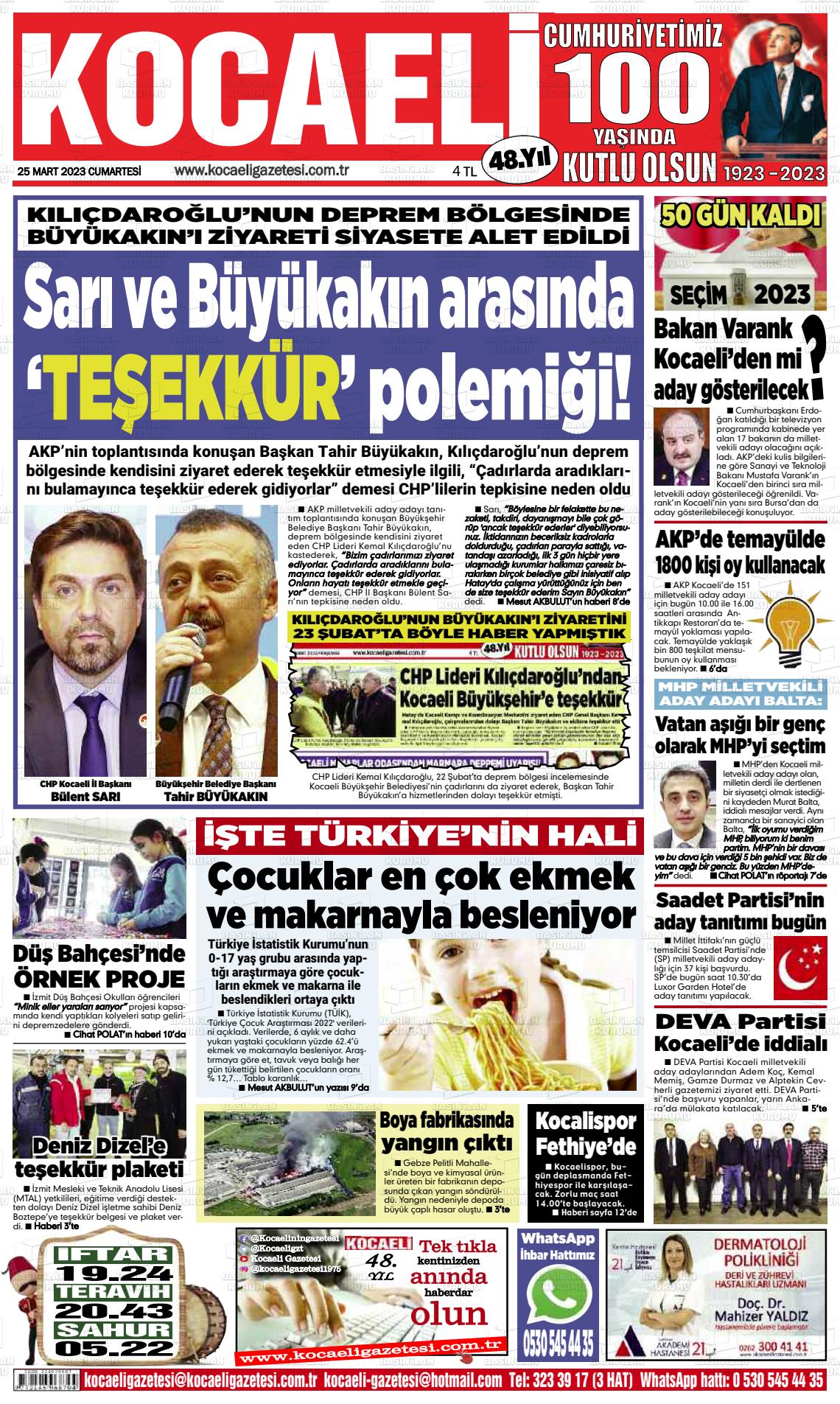 25 Mart 2023 Kocaeli Gazete Manşeti