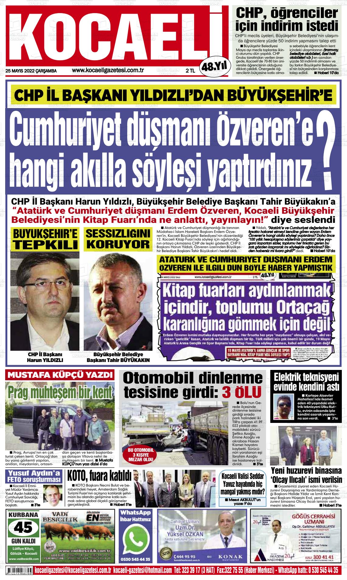 25 Mayıs 2022 Kocaeli Gazete Manşeti