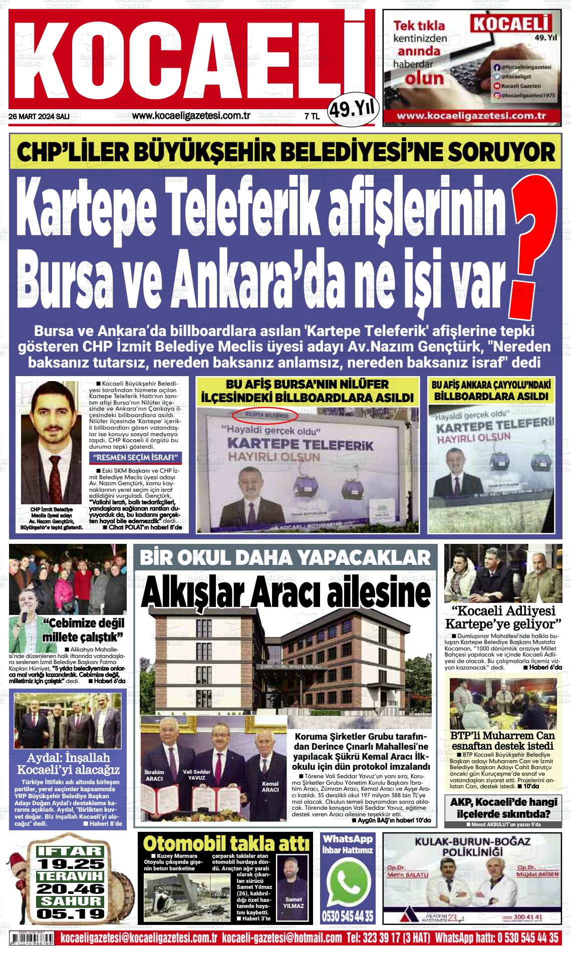 26 Mart 2024 Kocaeli Gazete Manşeti