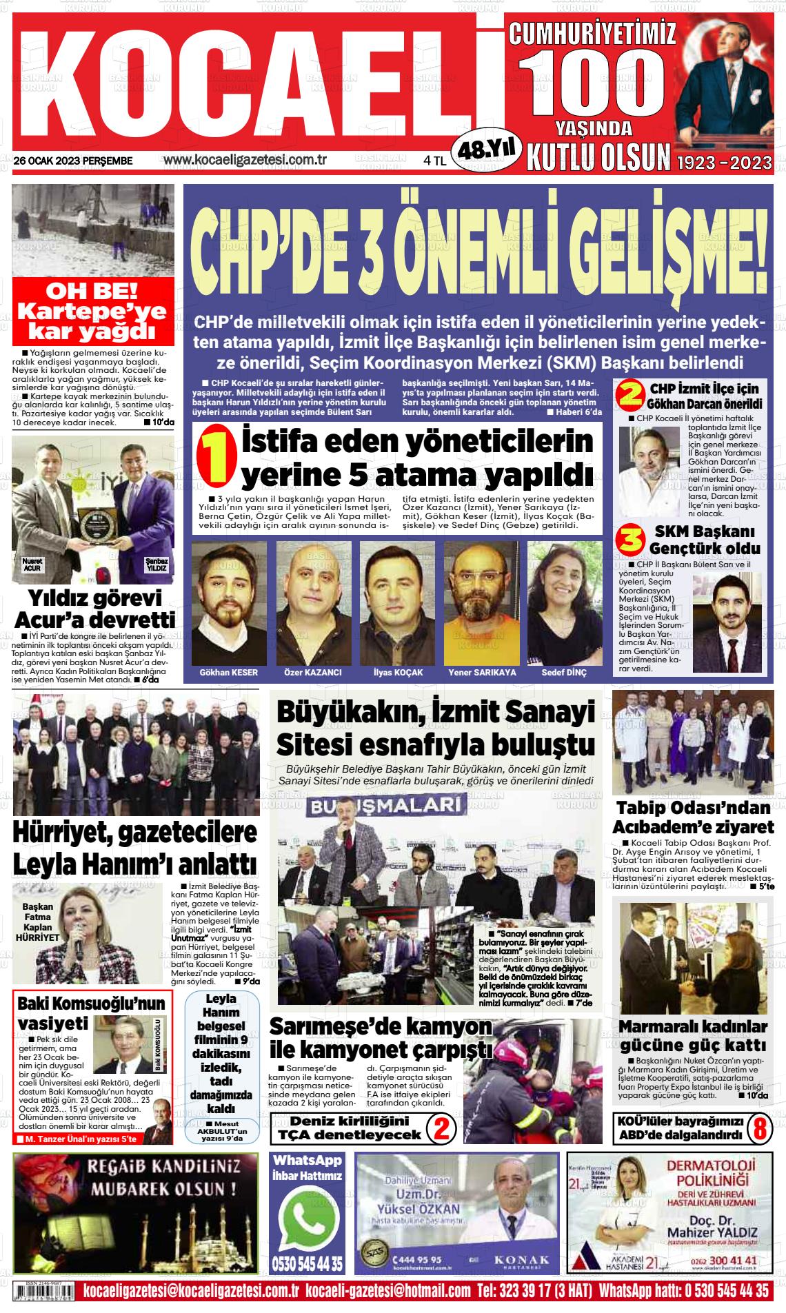 26 Ocak 2023 Kocaeli Gazete Manşeti