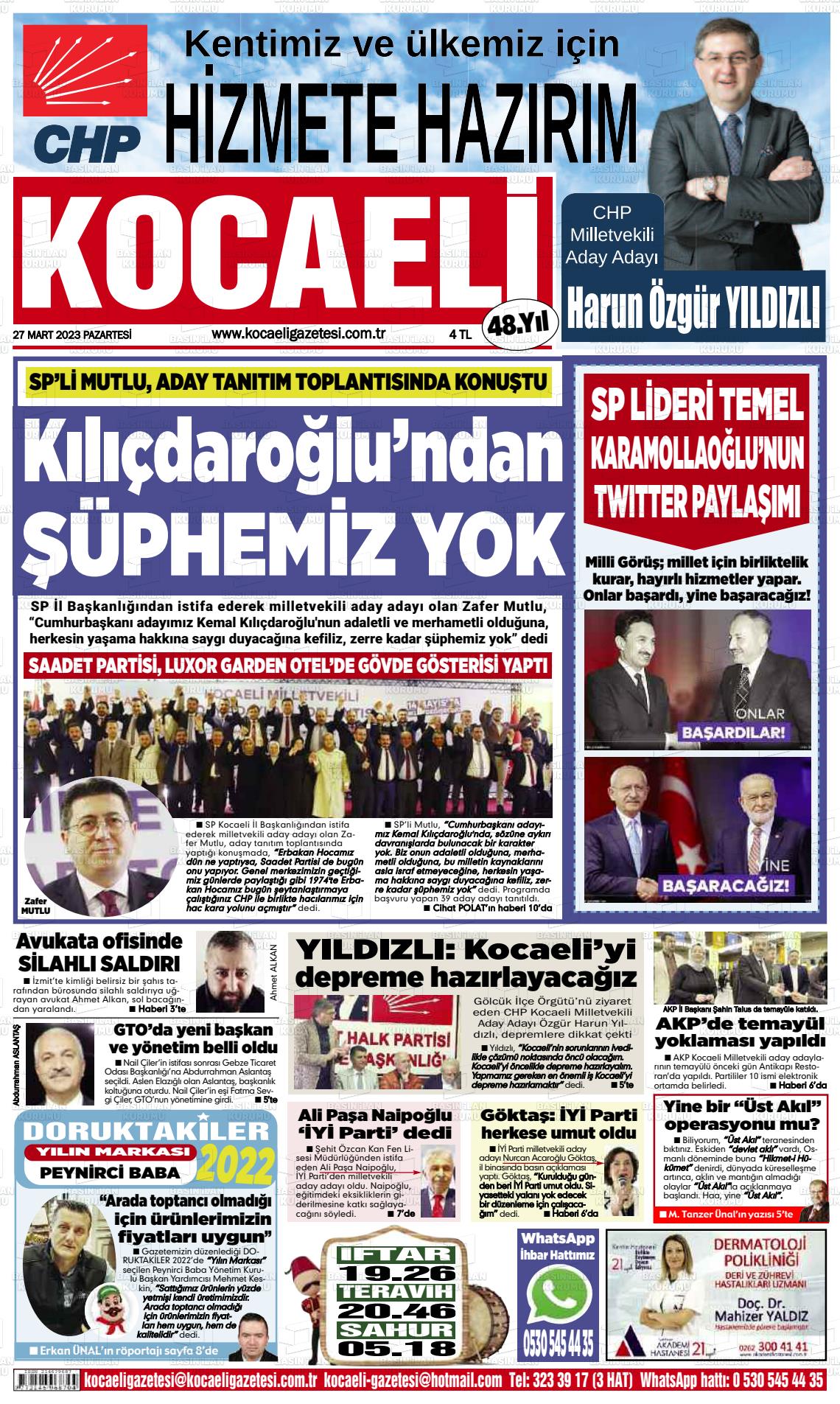 27 Mart 2023 Kocaeli Gazete Manşeti