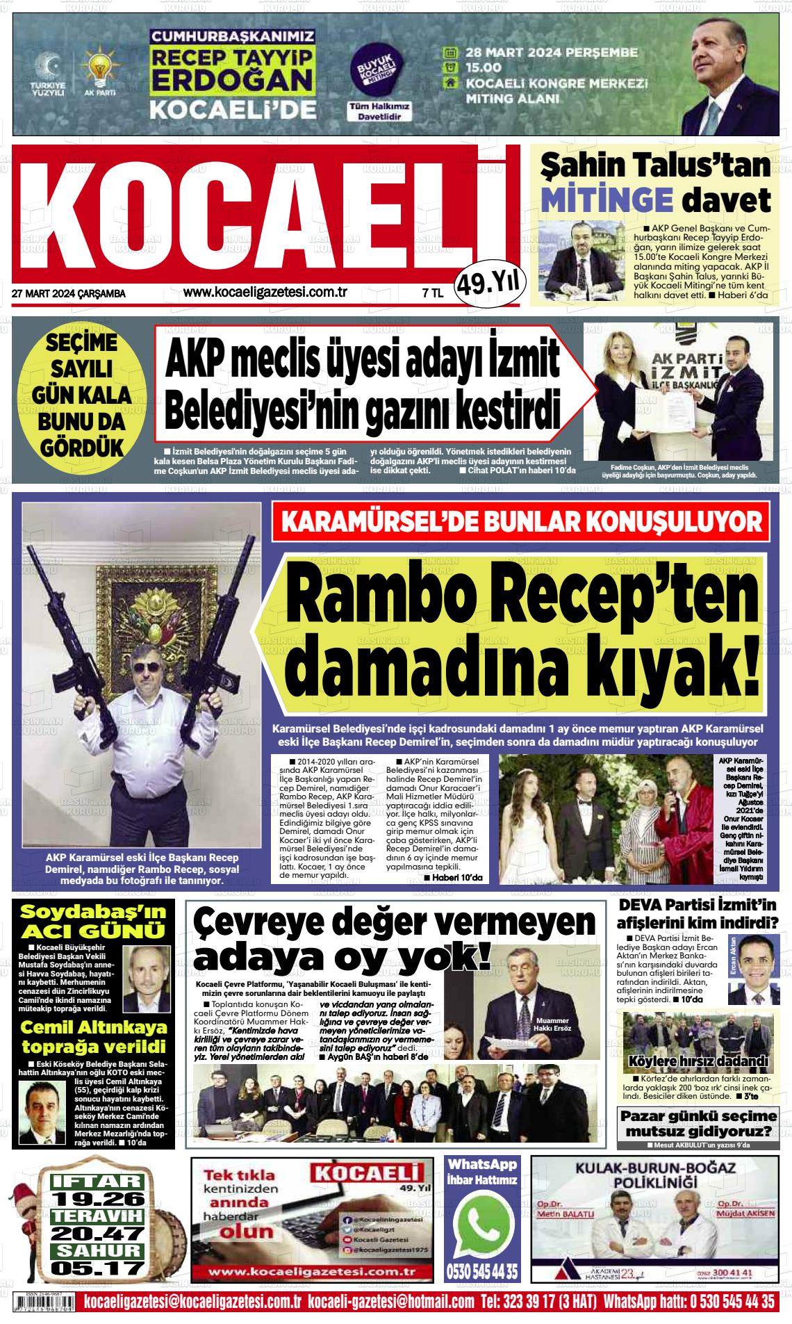 27 Mart 2024 Kocaeli Gazete Manşeti