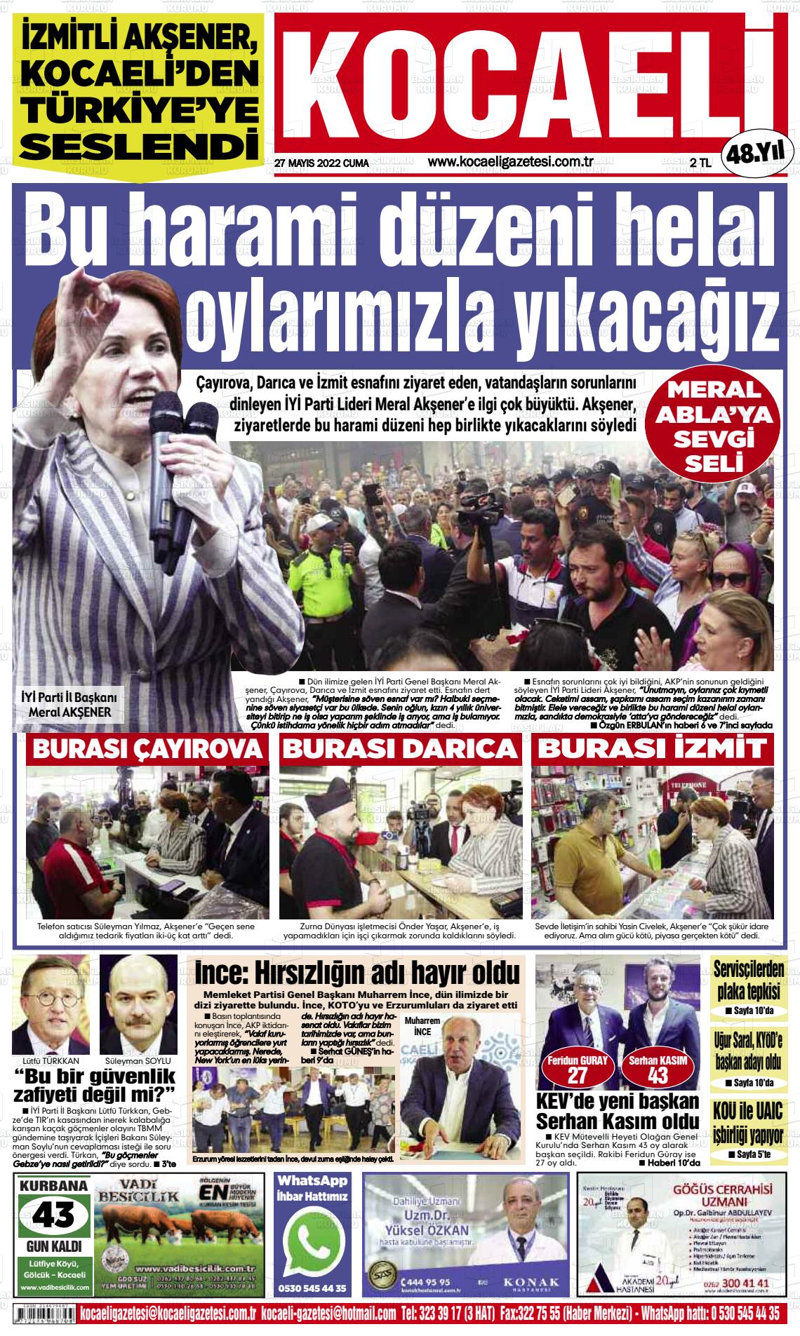 27 Mayıs 2022 Kocaeli Gazete Manşeti