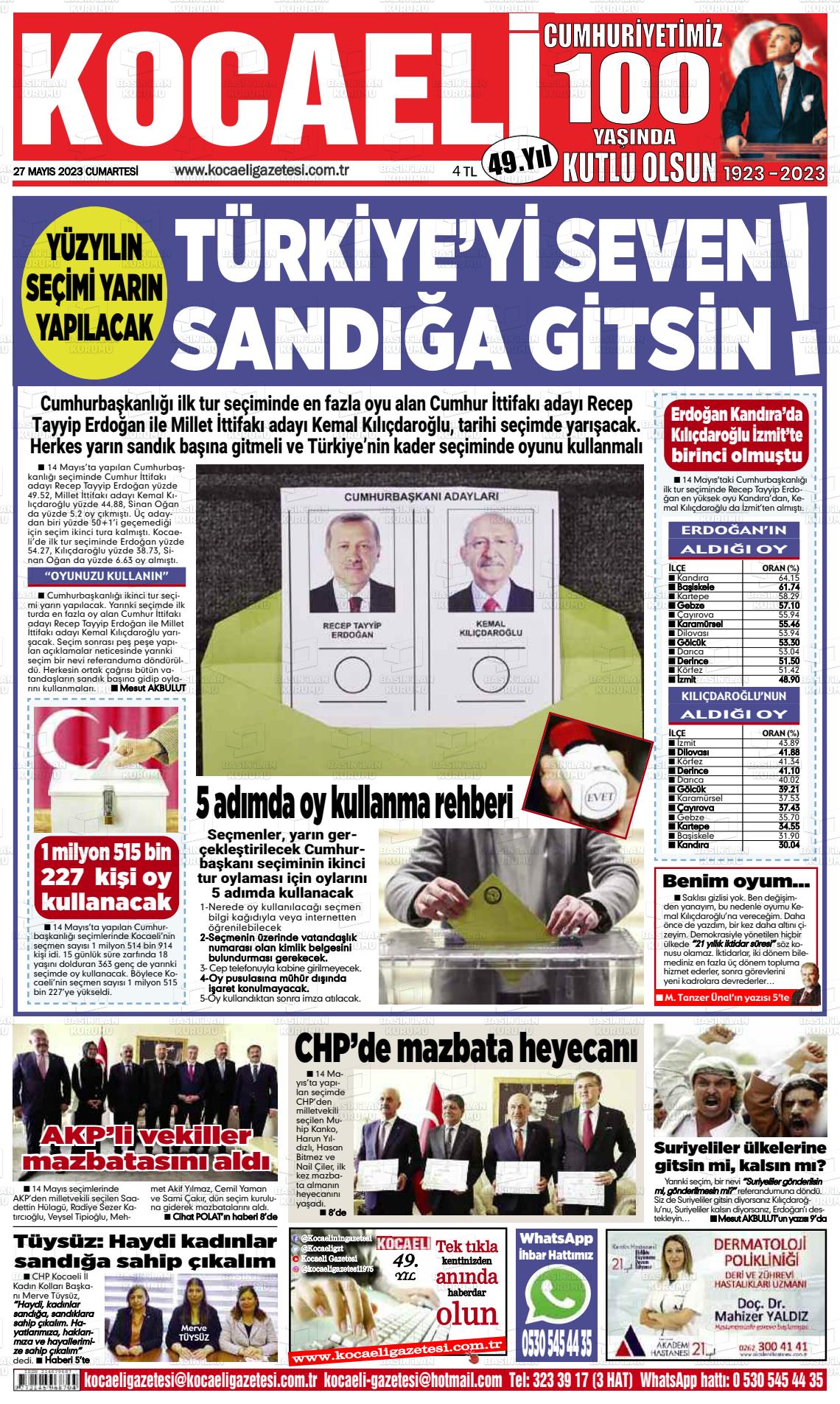 27 Mayıs 2023 Kocaeli Gazete Manşeti