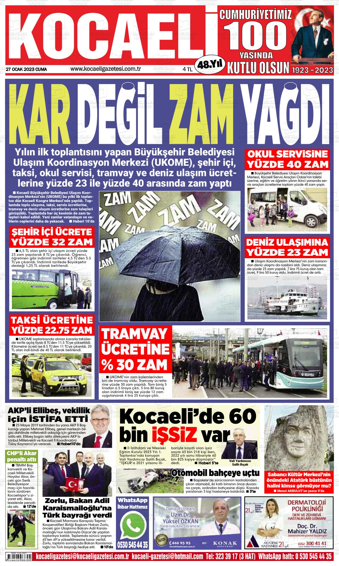 27 Ocak 2023 Kocaeli Gazete Manşeti