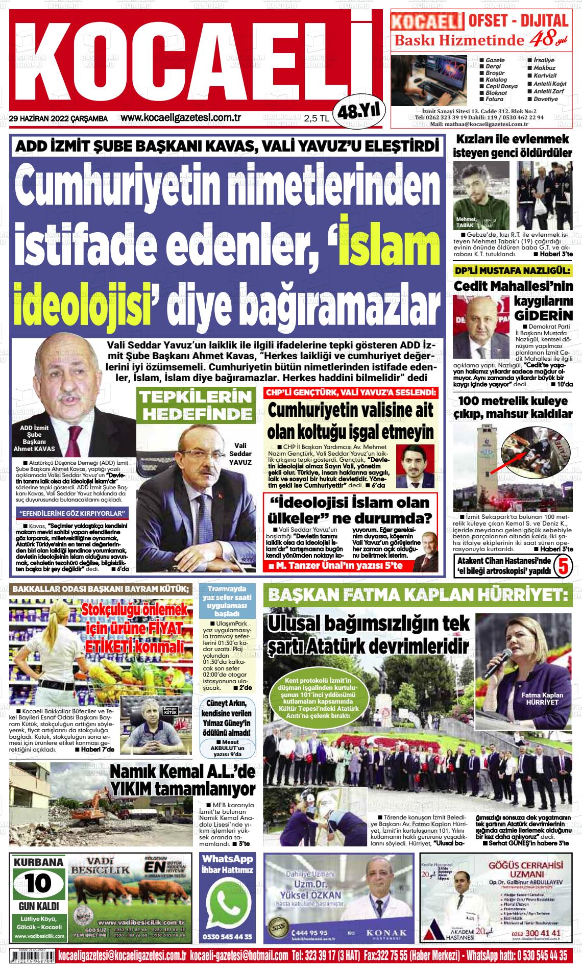 29 Haziran 2022 Kocaeli Gazete Manşeti