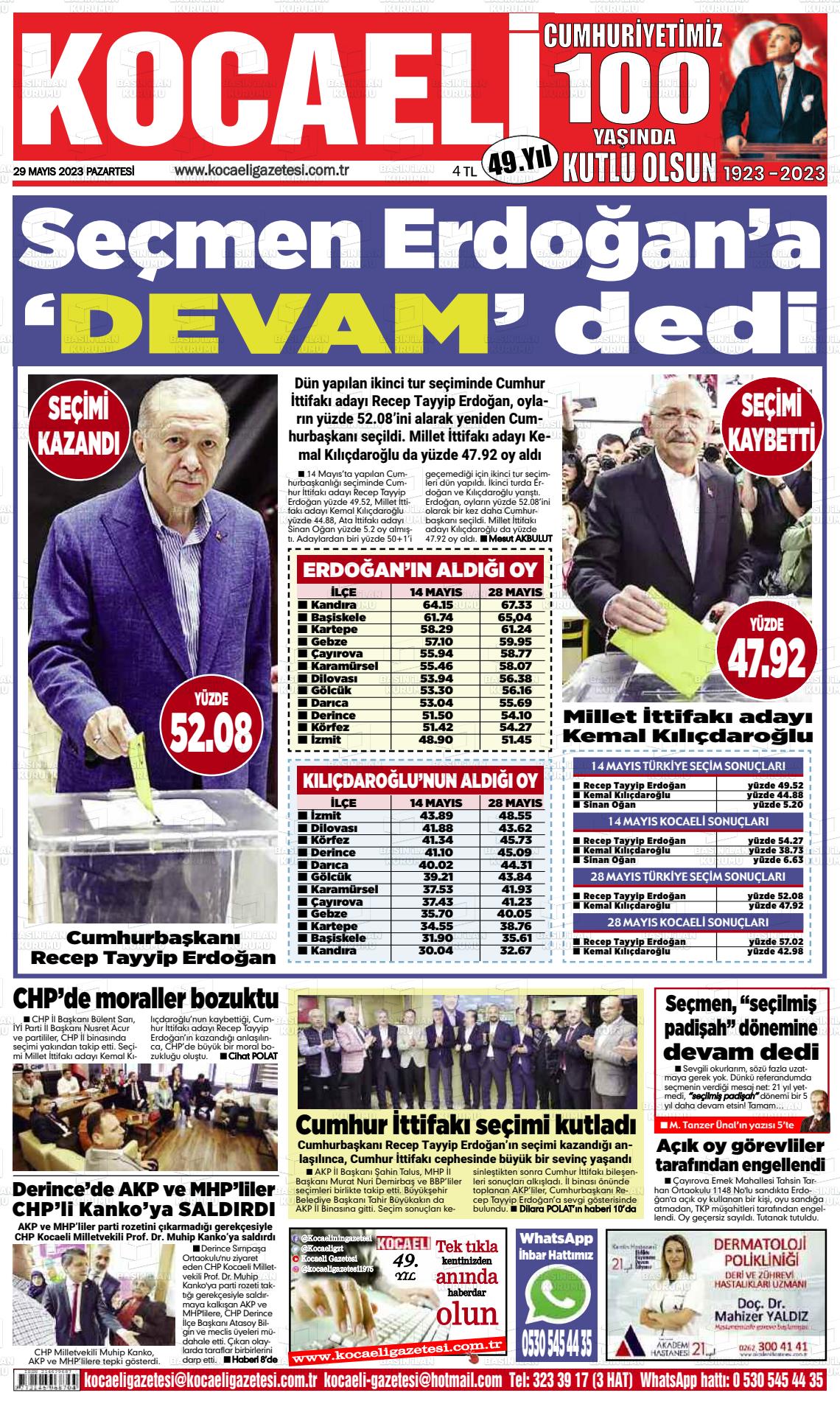 29 Mayıs 2023 Kocaeli Gazete Manşeti