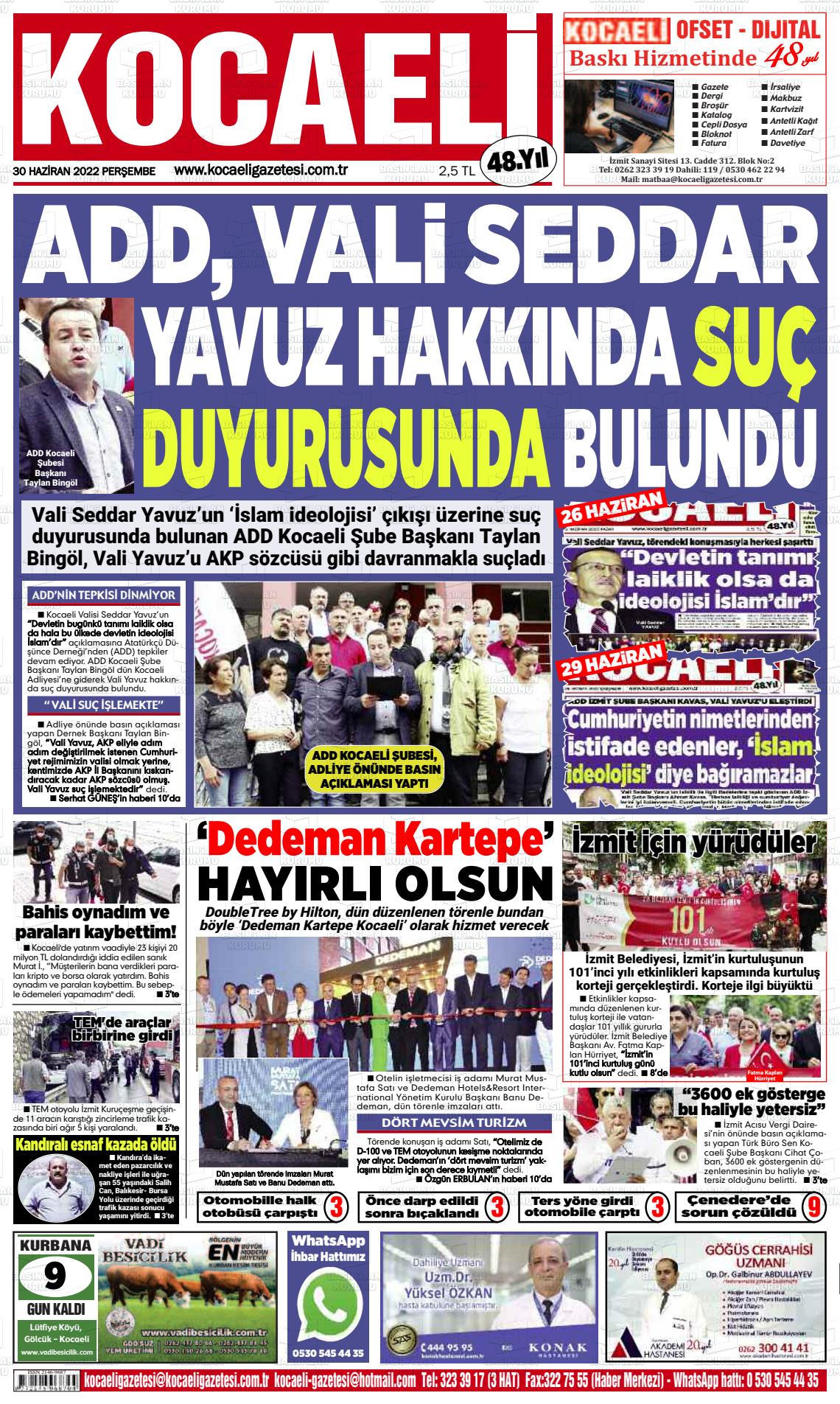 01 Temmuz 2022 Kocaeli Gazete Manşeti