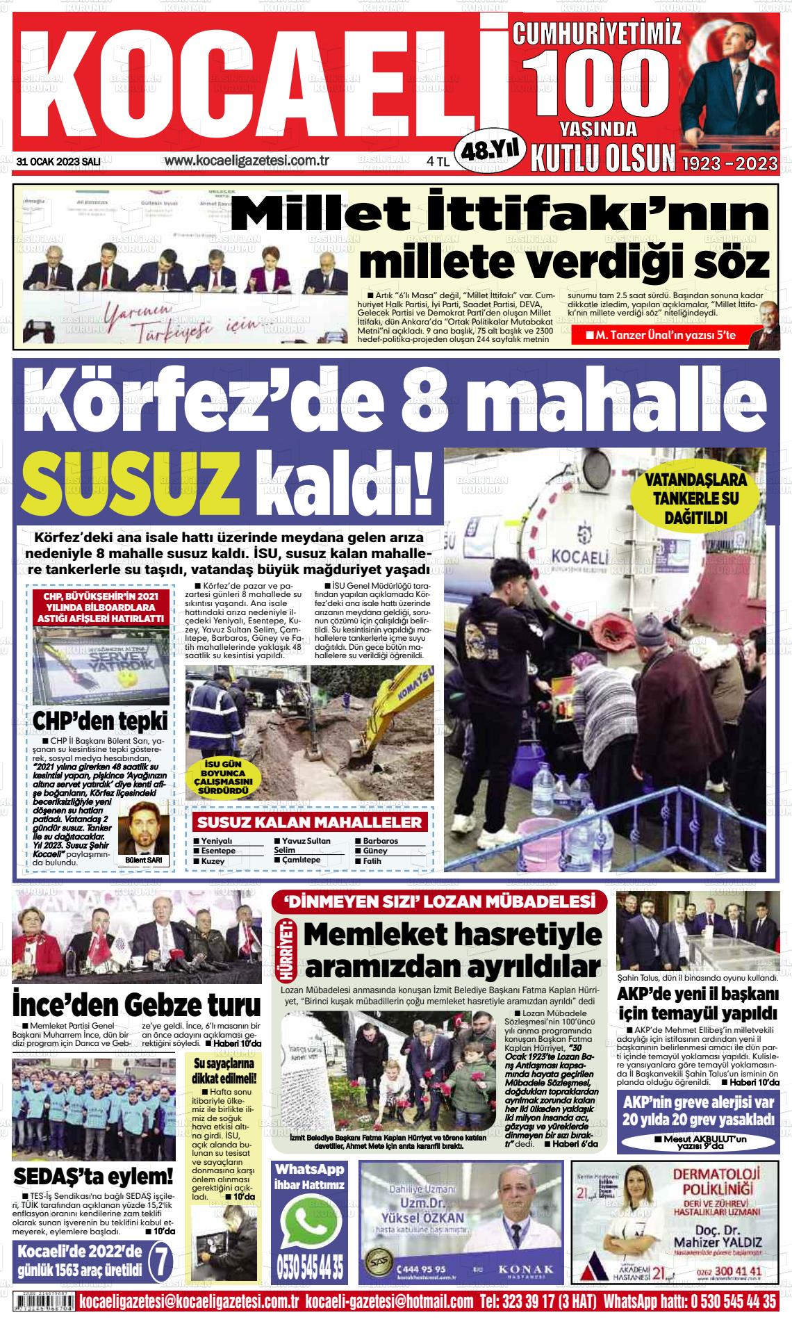 31 Ocak 2023 Kocaeli Gazete Manşeti