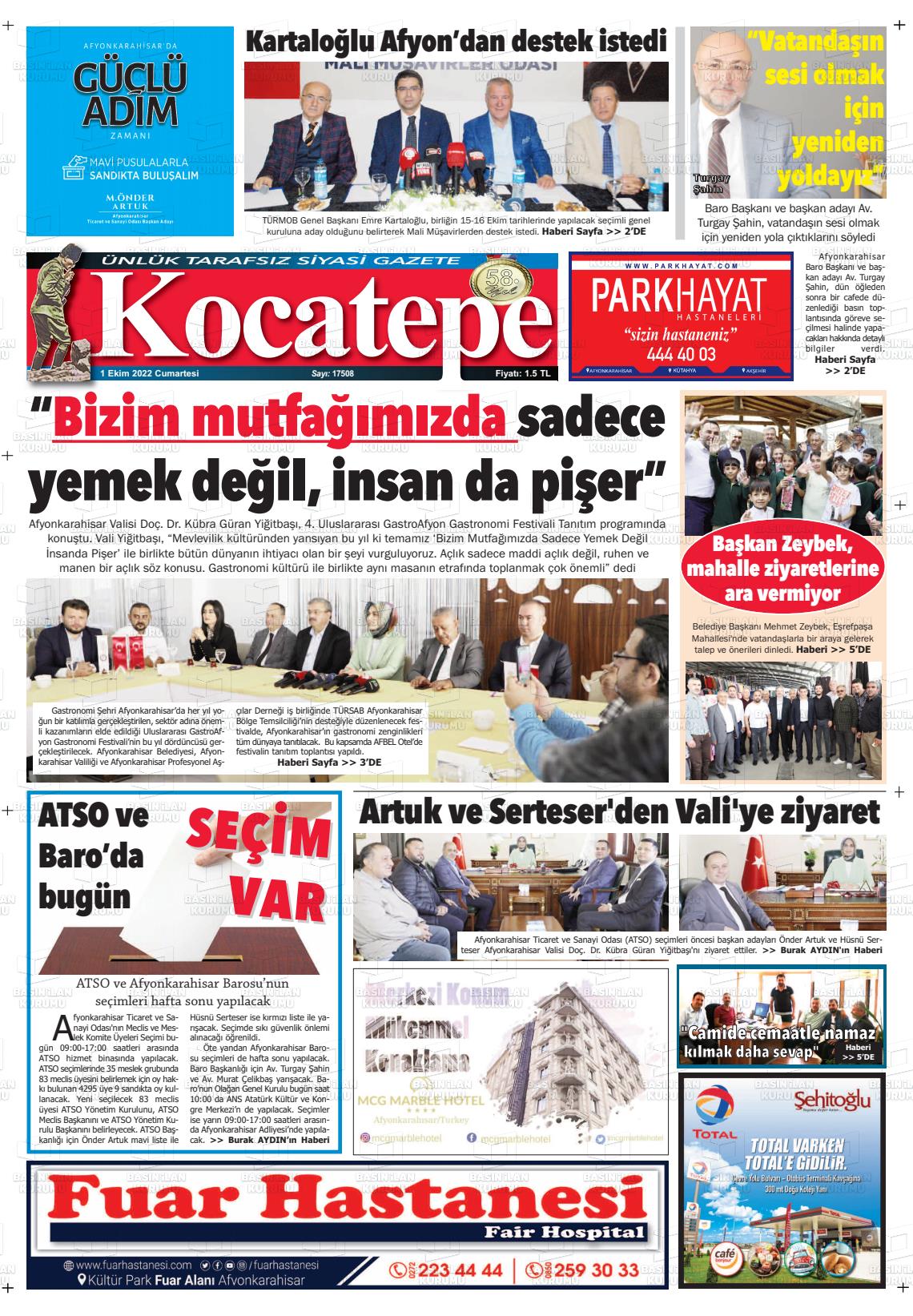 01 Ekim 2022 Kocatepe Gazete Manşeti