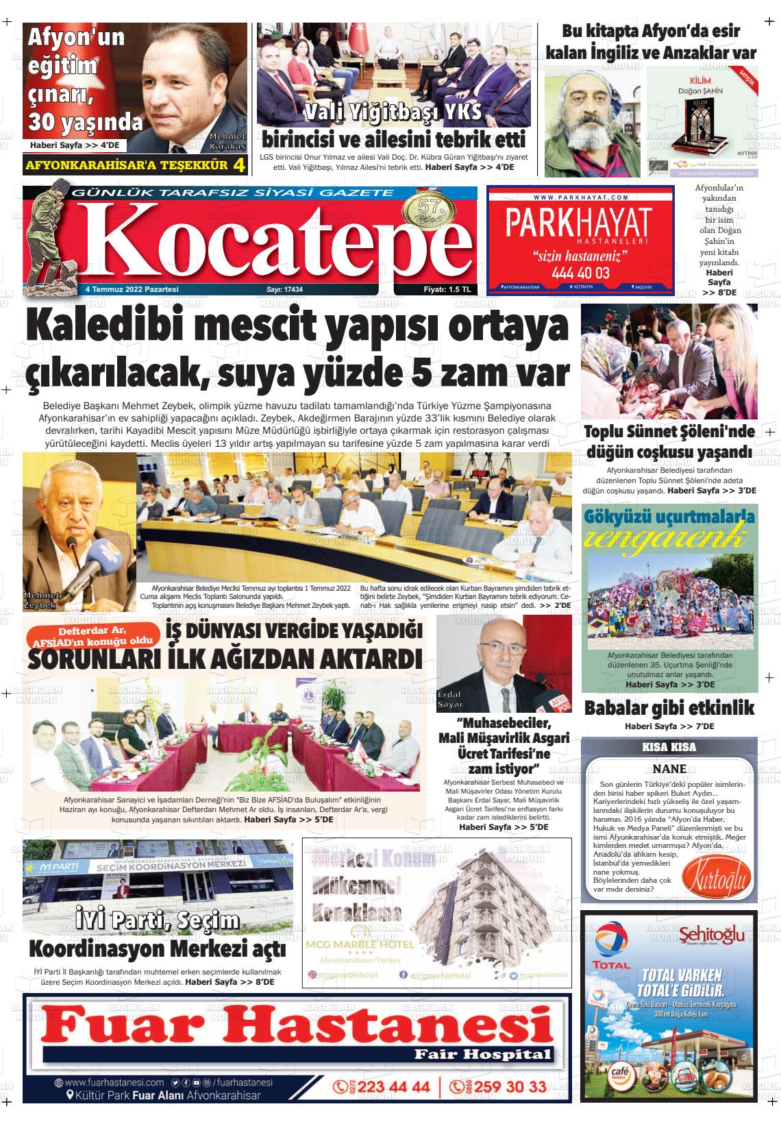 04 Temmuz 2022 Kocatepe Gazete Manşeti