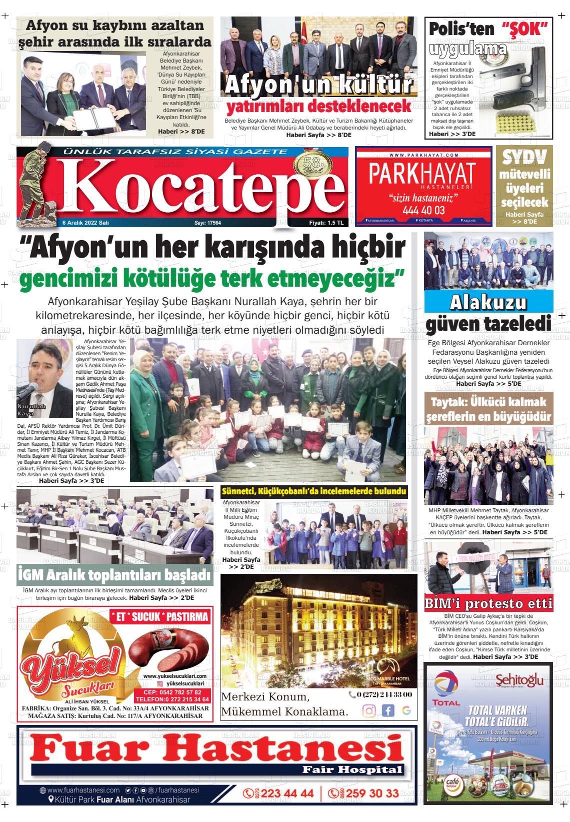 06 Aralık 2022 Kocatepe Gazete Manşeti
