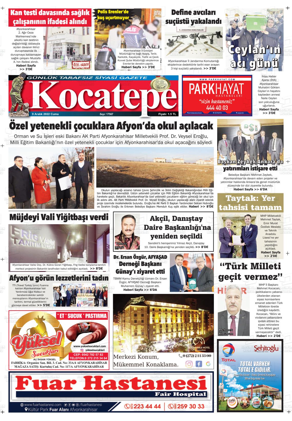 09 Aralık 2022 Kocatepe Gazete Manşeti