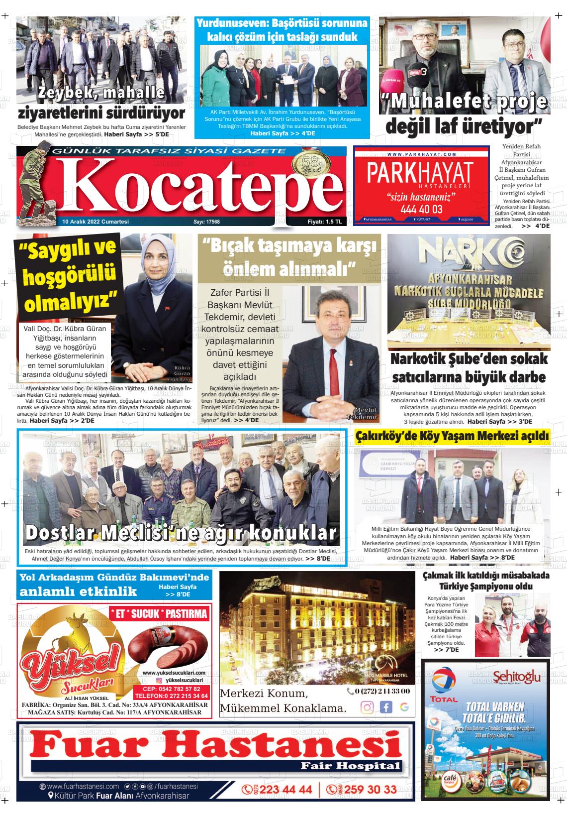 10 Aralık 2022 Kocatepe Gazete Manşeti