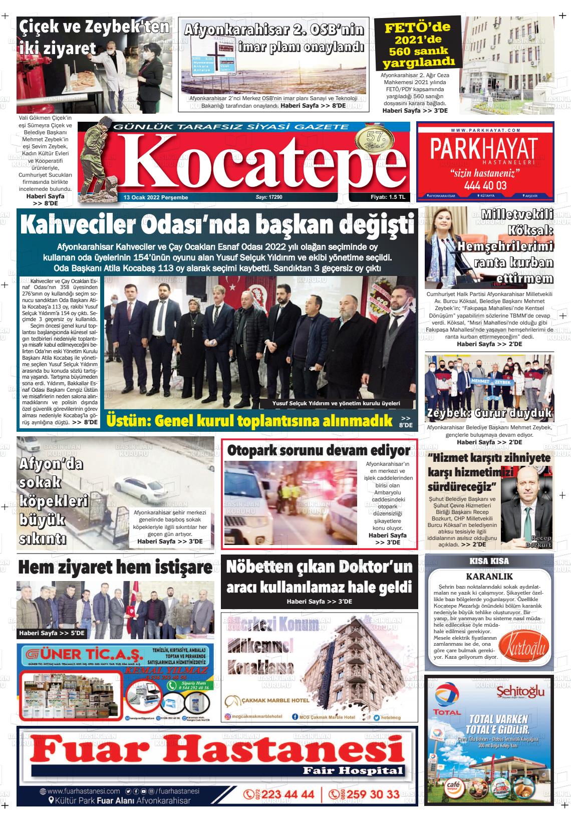 13 Ocak 2022 Kocatepe Gazete Manşeti