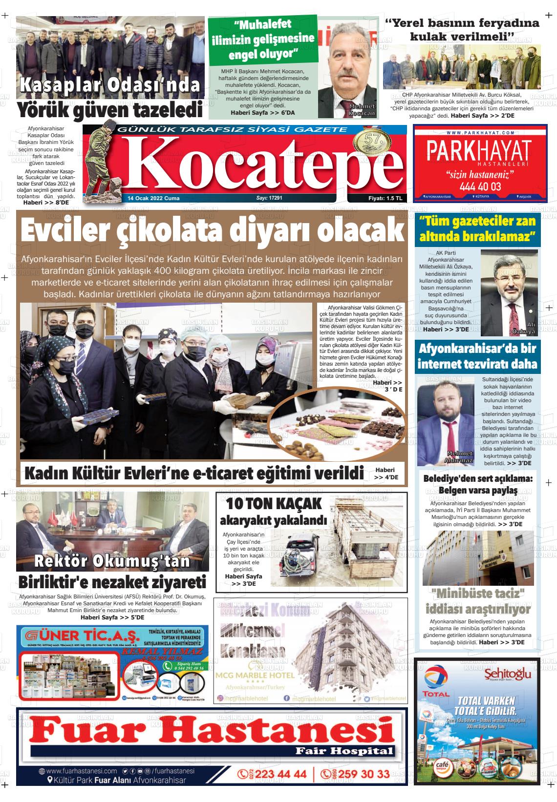14 Ocak 2022 Kocatepe Gazete Manşeti