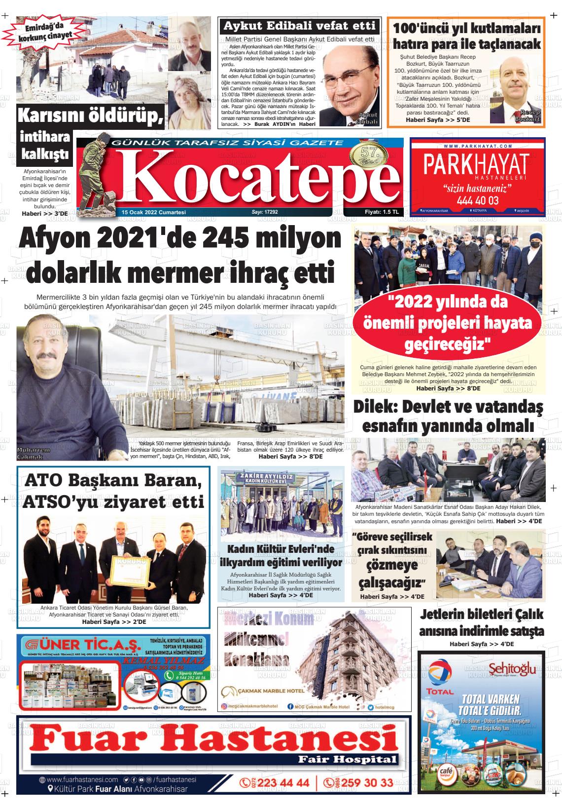 15 Ocak 2022 Kocatepe Gazete Manşeti
