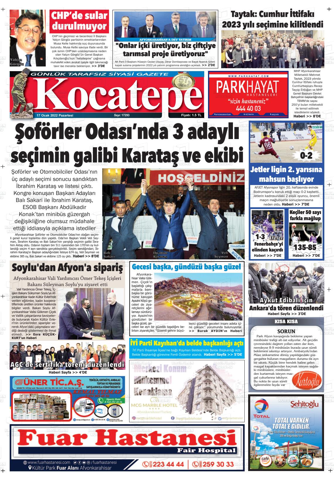 17 Ocak 2022 Kocatepe Gazete Manşeti