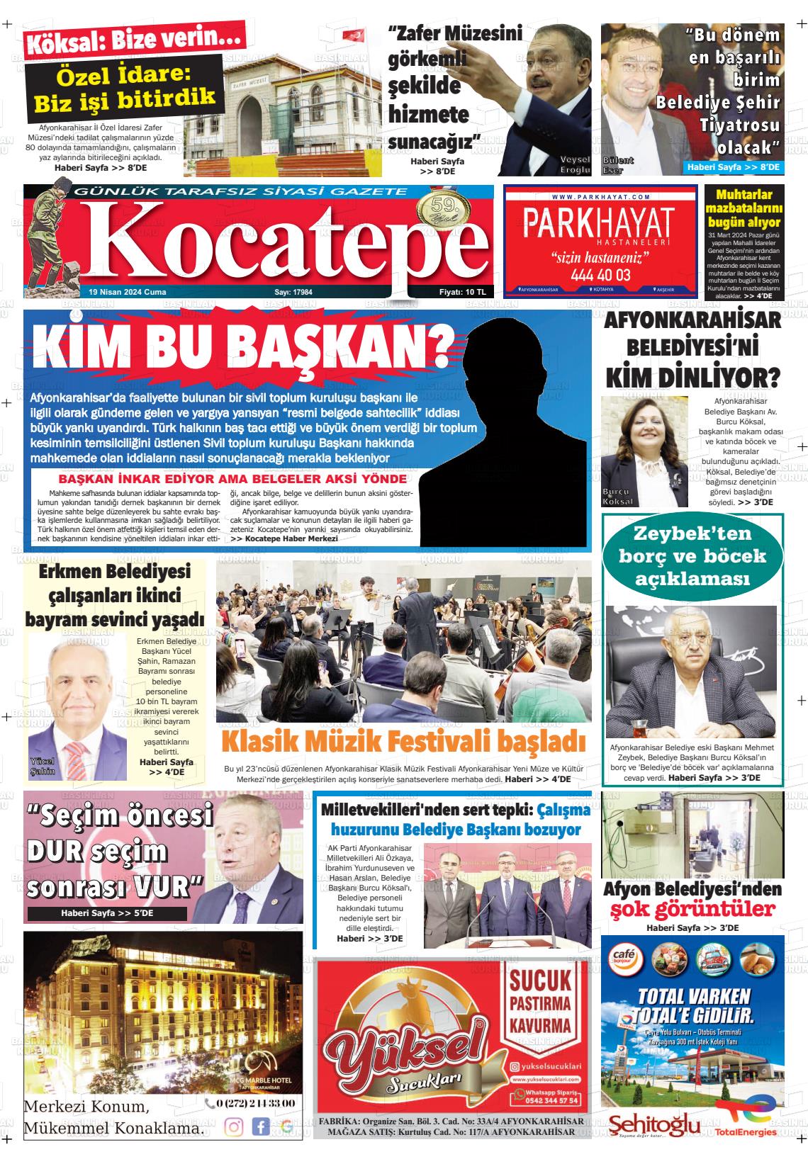 20 Nisan 2024 Kocatepe Gazete Manşeti