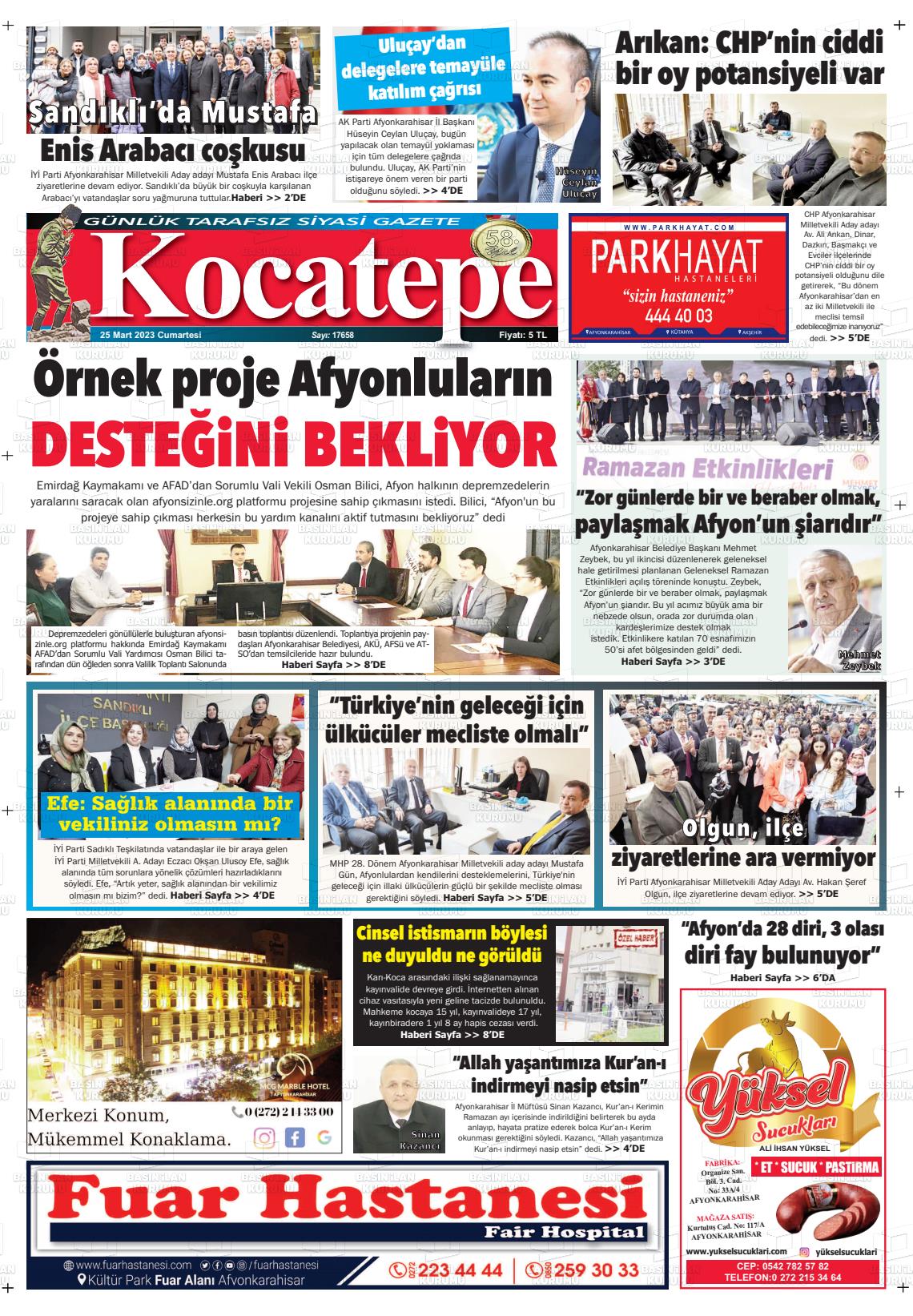 25 Mart 2023 Kocatepe Gazete Manşeti