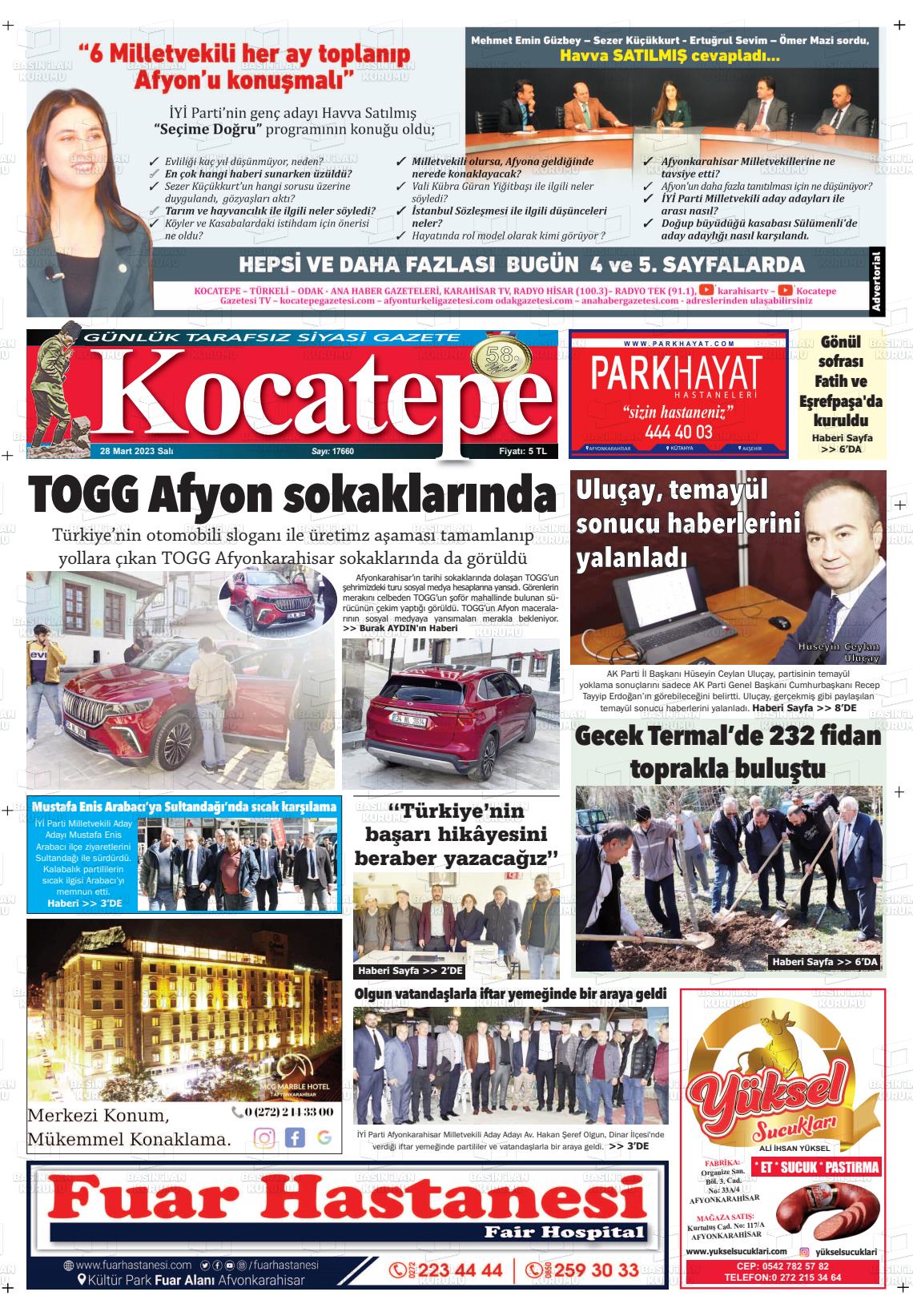 28 Mart 2023 Kocatepe Gazete Manşeti