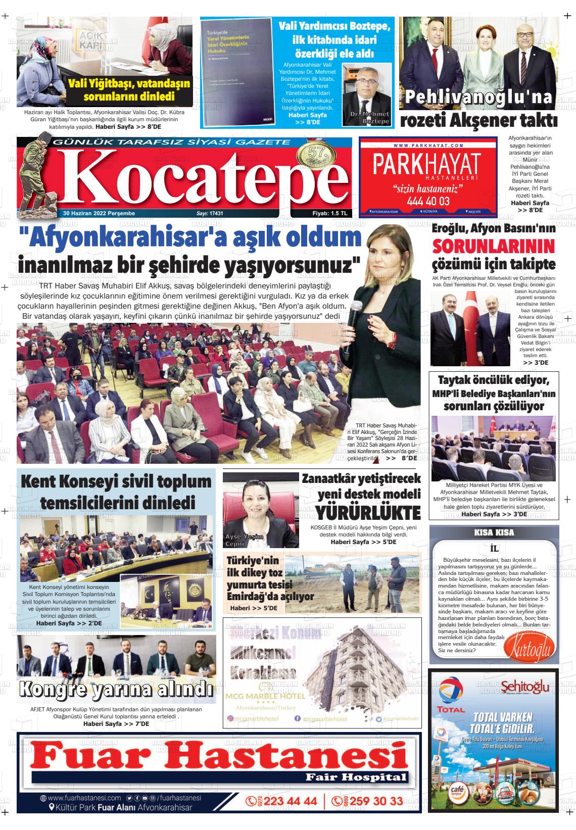 01 Temmuz 2022 Kocatepe Gazete Manşeti