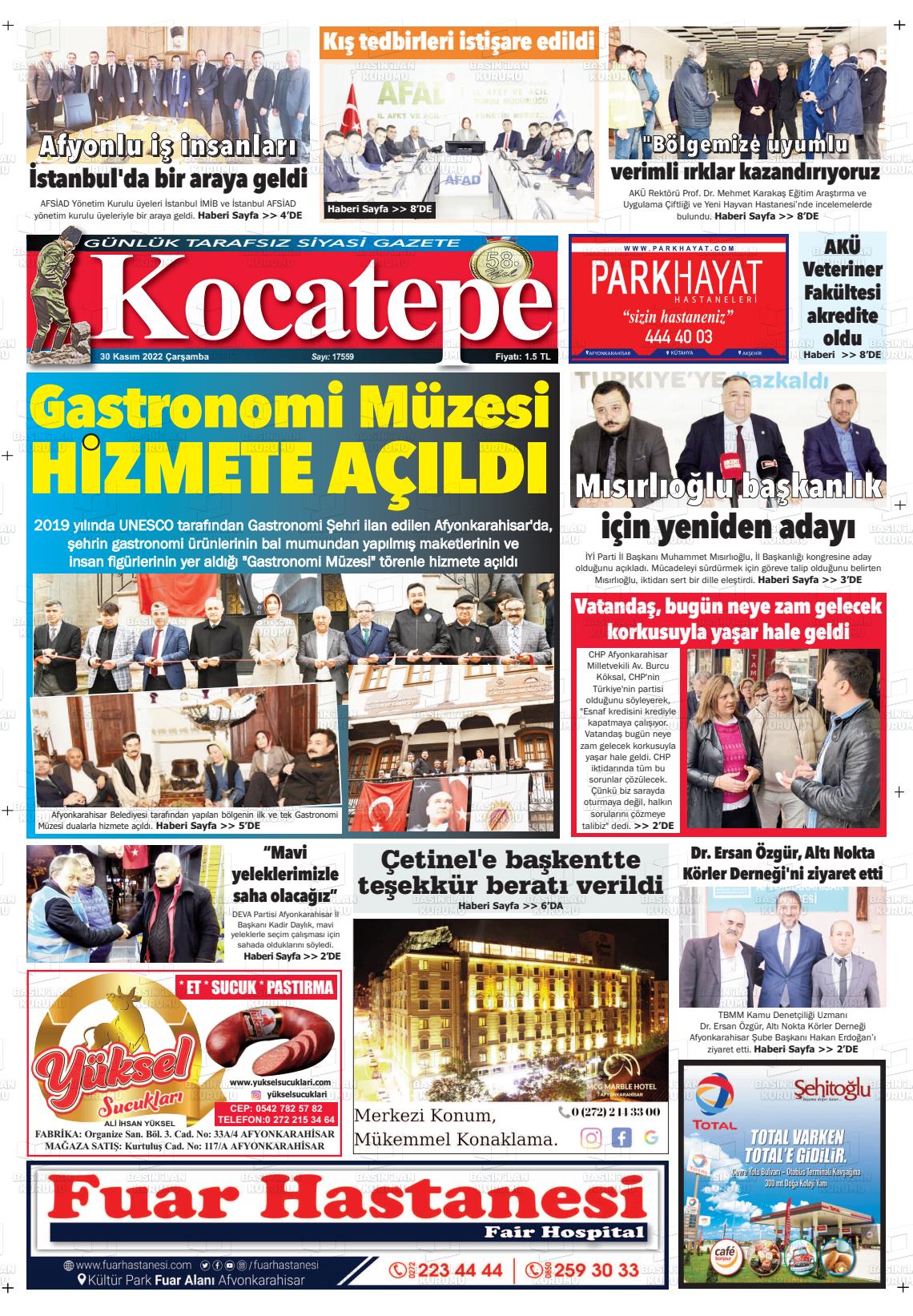 30 Kasım 2022 Kocatepe Gazete Manşeti