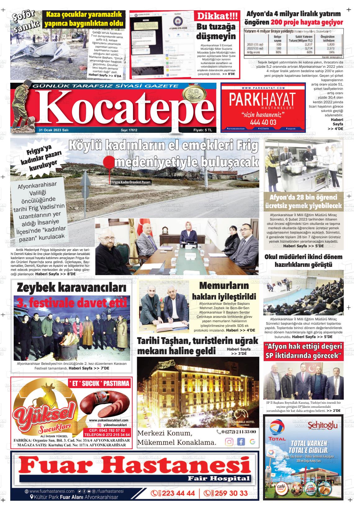 31 Ocak 2023 Kocatepe Gazete Manşeti