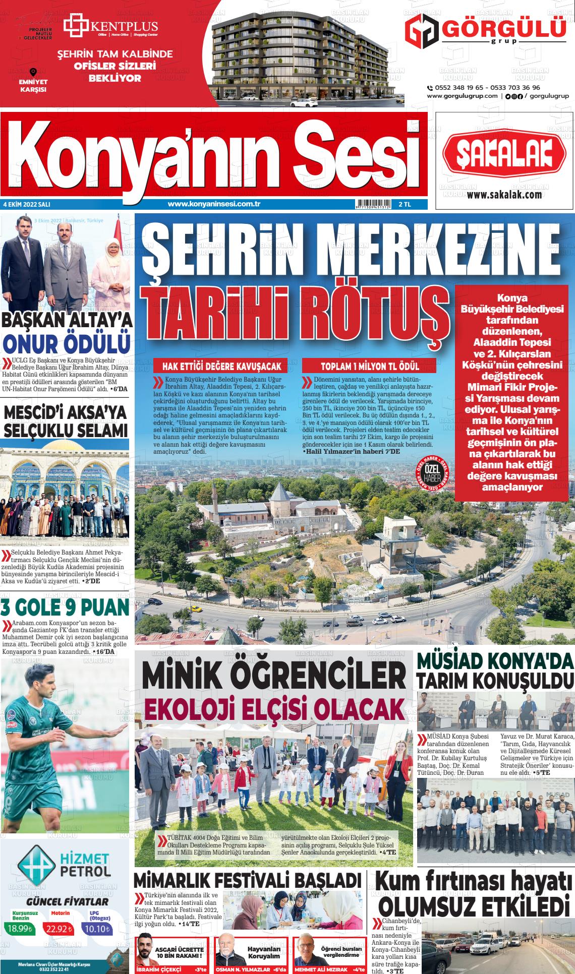 04 Ekim 2022 Konyanin Sesi Gazete Manşeti