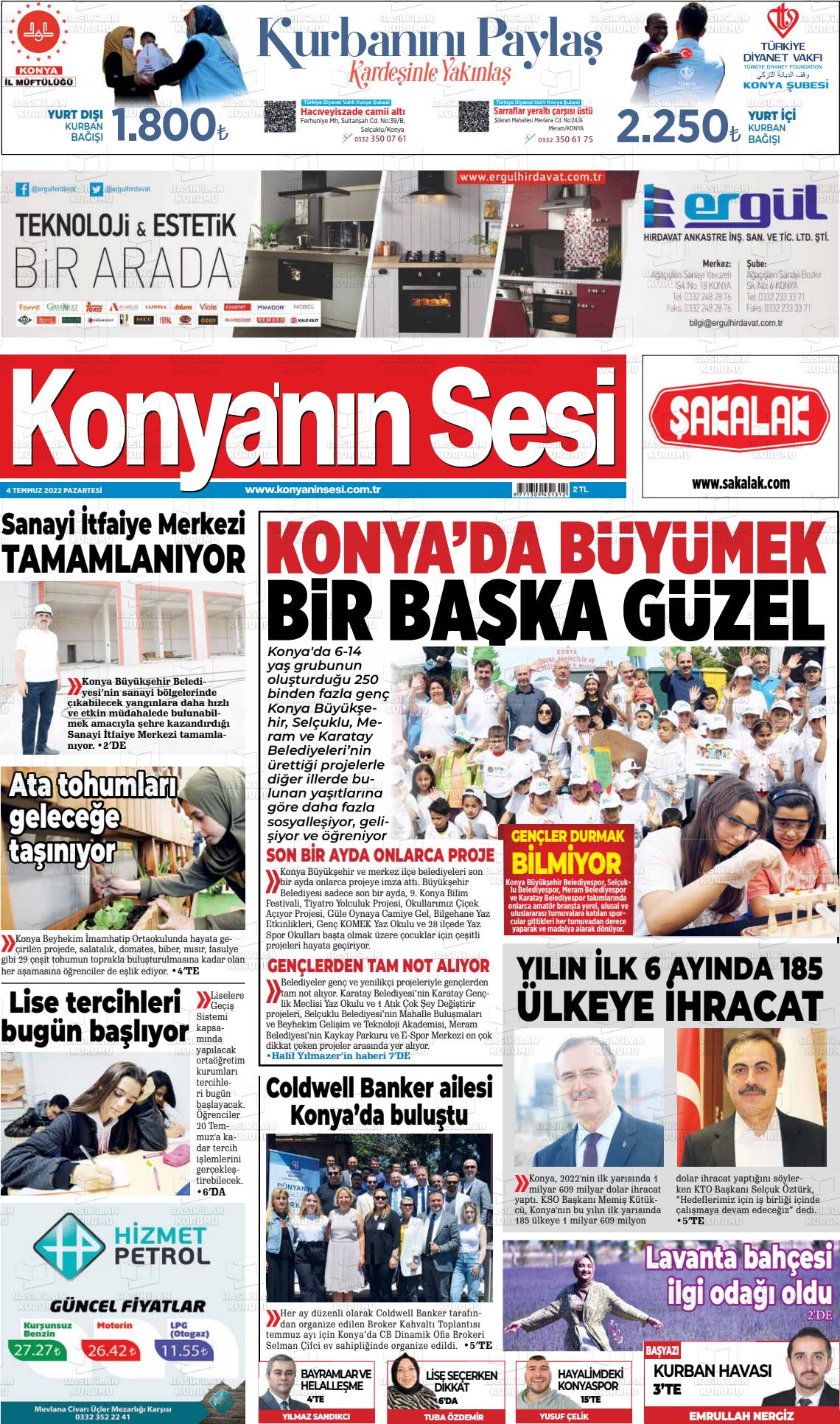 04 Temmuz 2022 Konyanin Sesi Gazete Manşeti