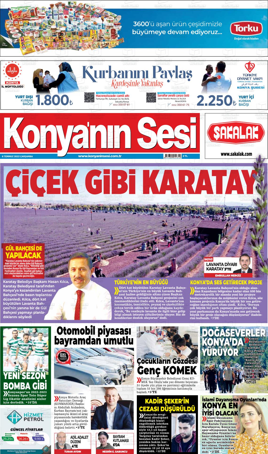 06 Temmuz 2022 Konyanin Sesi Gazete Manşeti