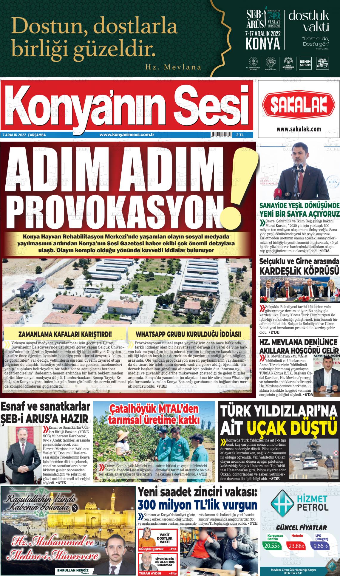 07 Aralık 2022 Konyanin Sesi Gazete Manşeti
