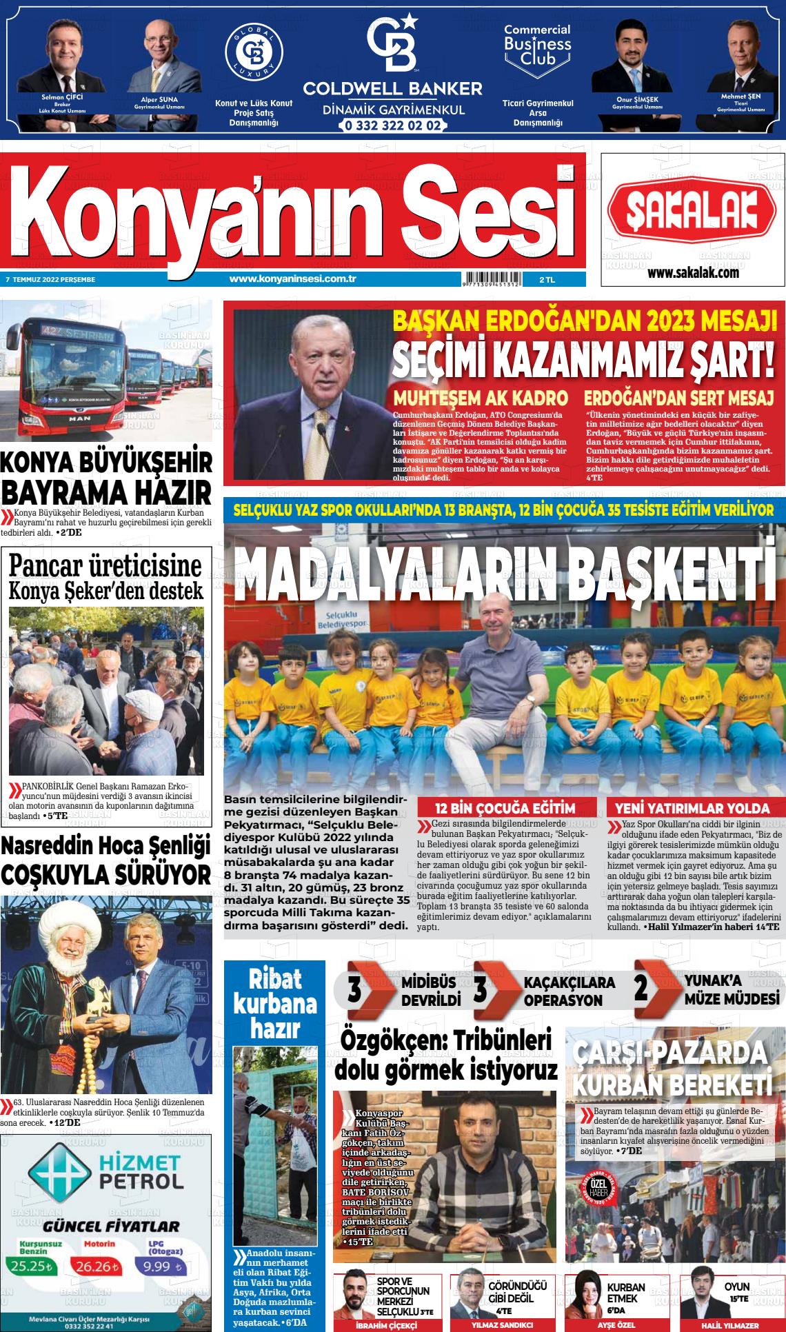 07 Temmuz 2022 Konyanin Sesi Gazete Manşeti
