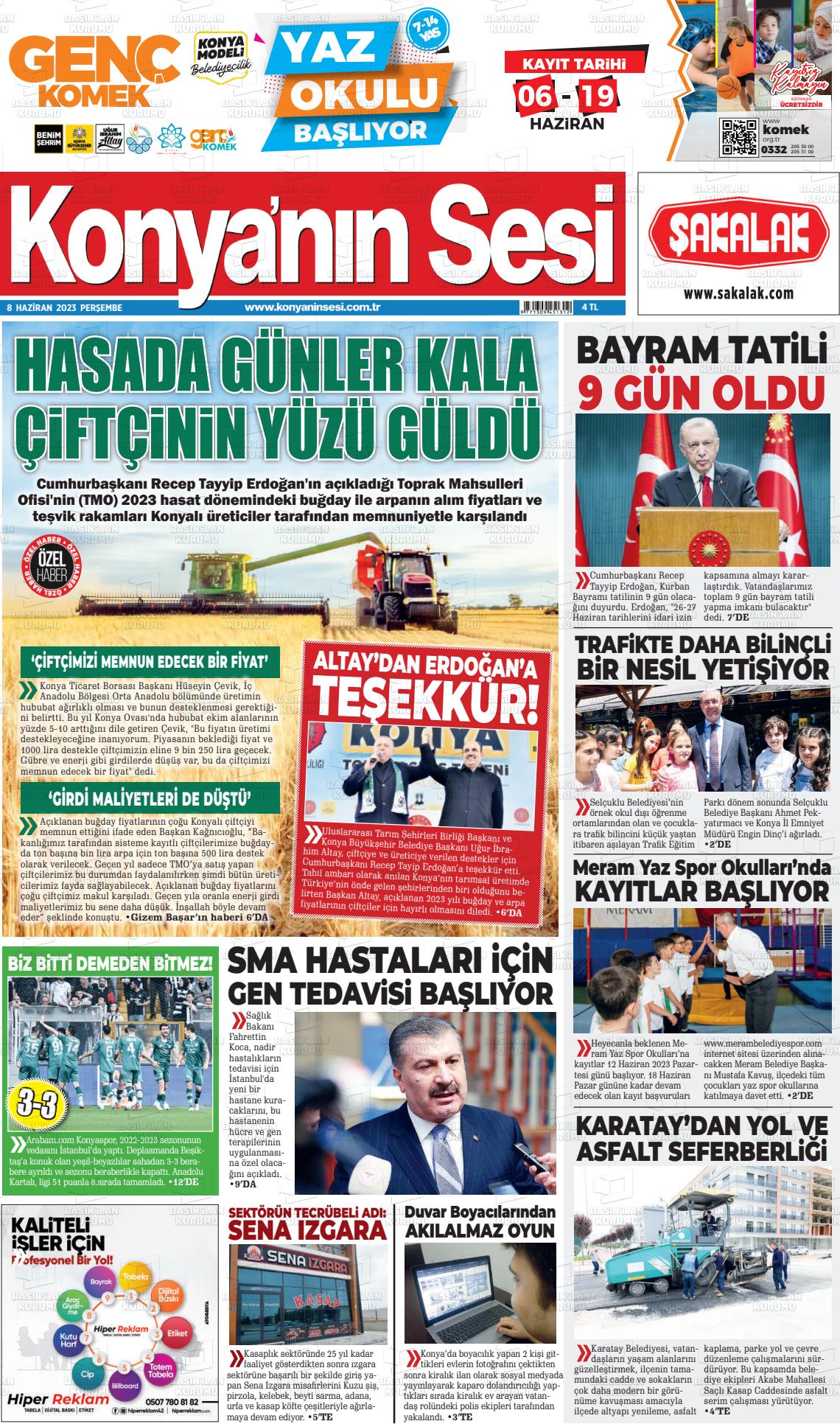 08 Haziran 2023 Konyanin Sesi Gazete Manşeti