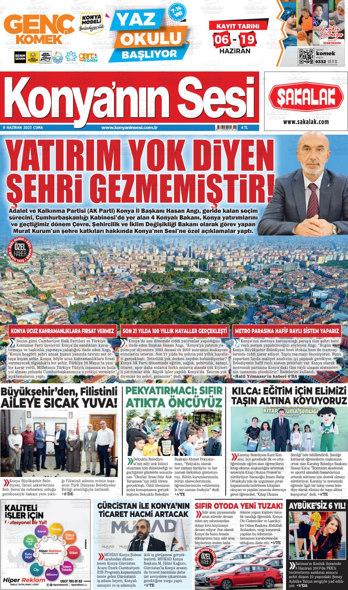 10 Haziran 2023 Konyanin Sesi Gazete Manşeti