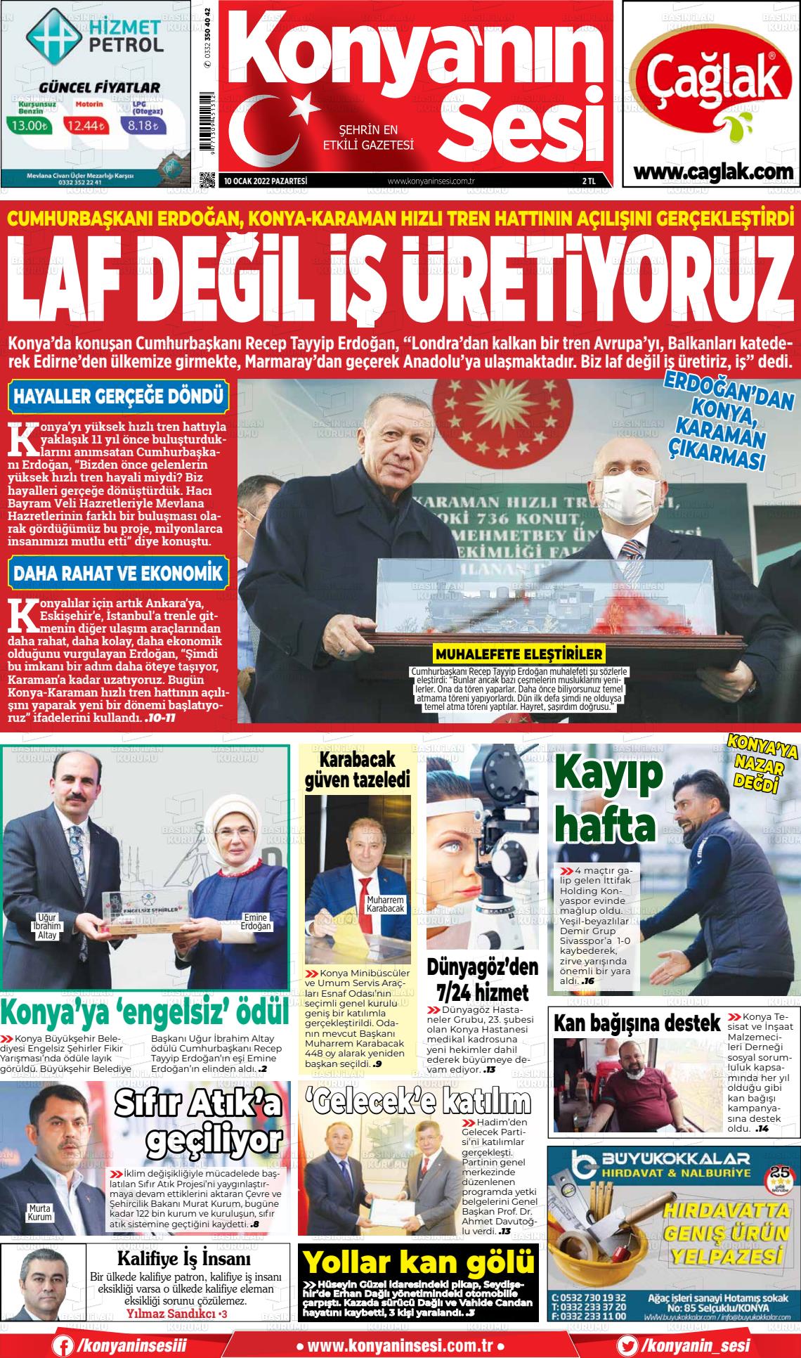 10 Ocak 2022 Konyanin Sesi Gazete Manşeti