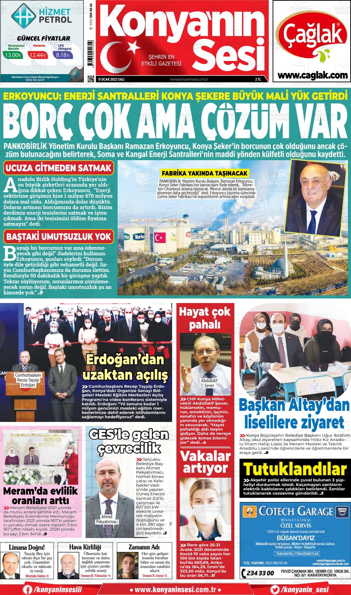 11 Ocak 2022 Konyanin Sesi Gazete Manşeti