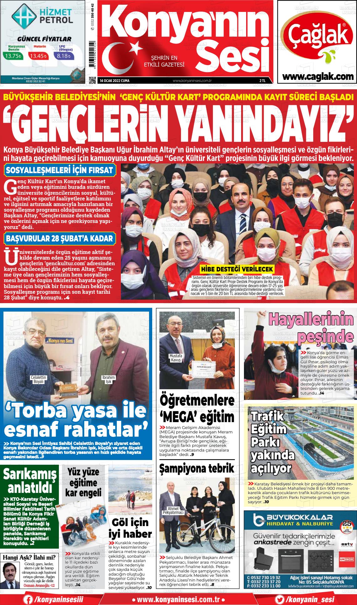14 Ocak 2022 Konyanin Sesi Gazete Manşeti