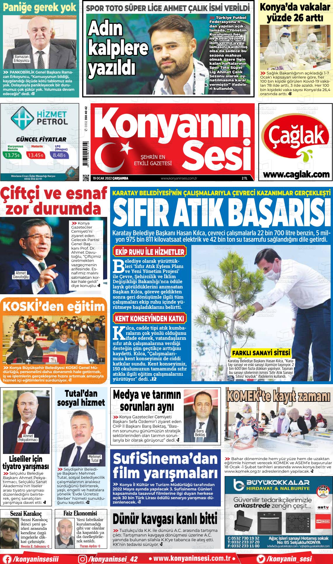 19 Ocak 2022 Konyanin Sesi Gazete Manşeti