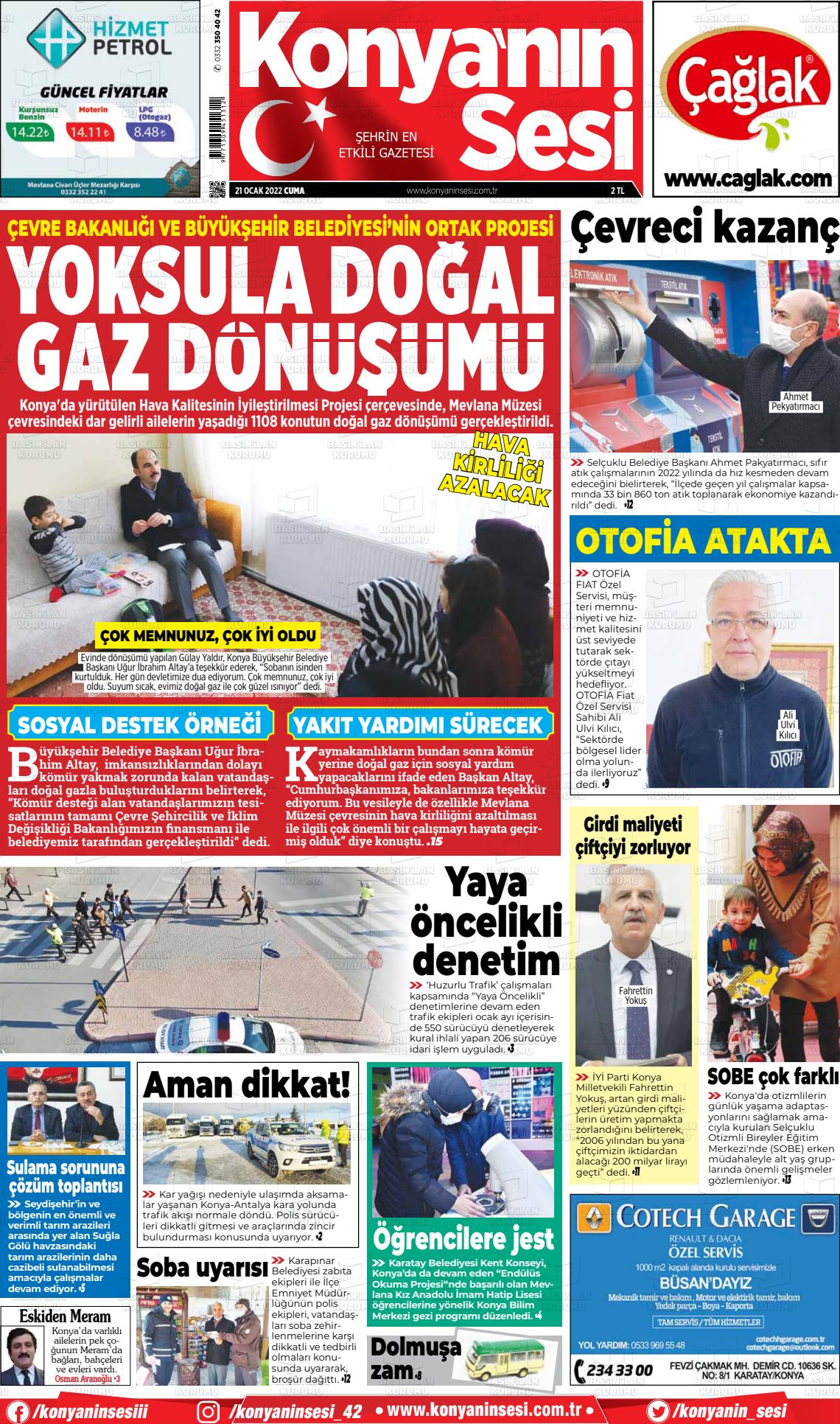21 Ocak 2022 Konyanin Sesi Gazete Manşeti