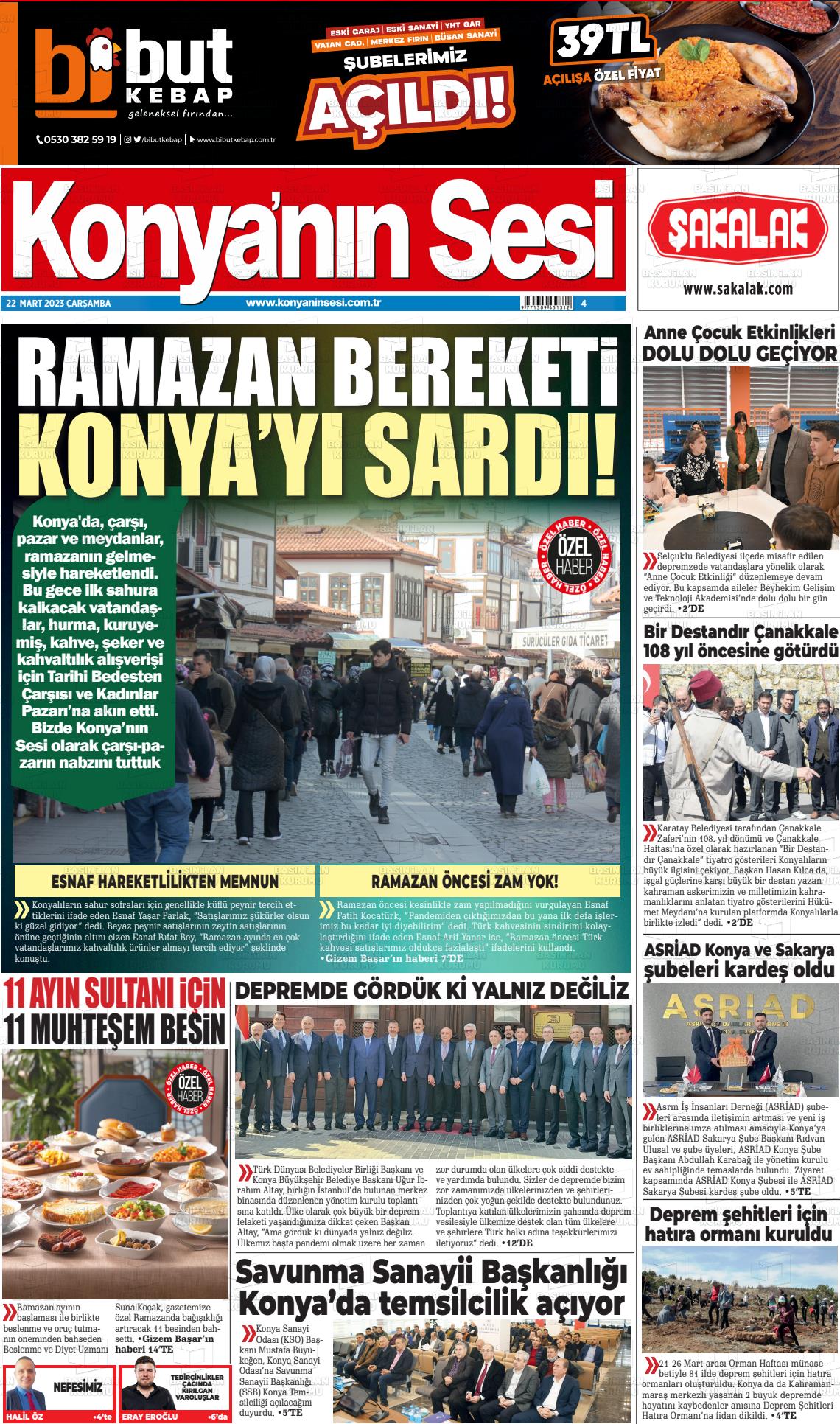 22 Mart 2023 Konyanin Sesi Gazete Manşeti