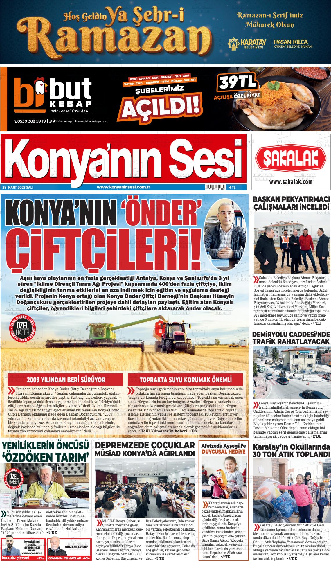 28 Mart 2023 Konyanin Sesi Gazete Manşeti