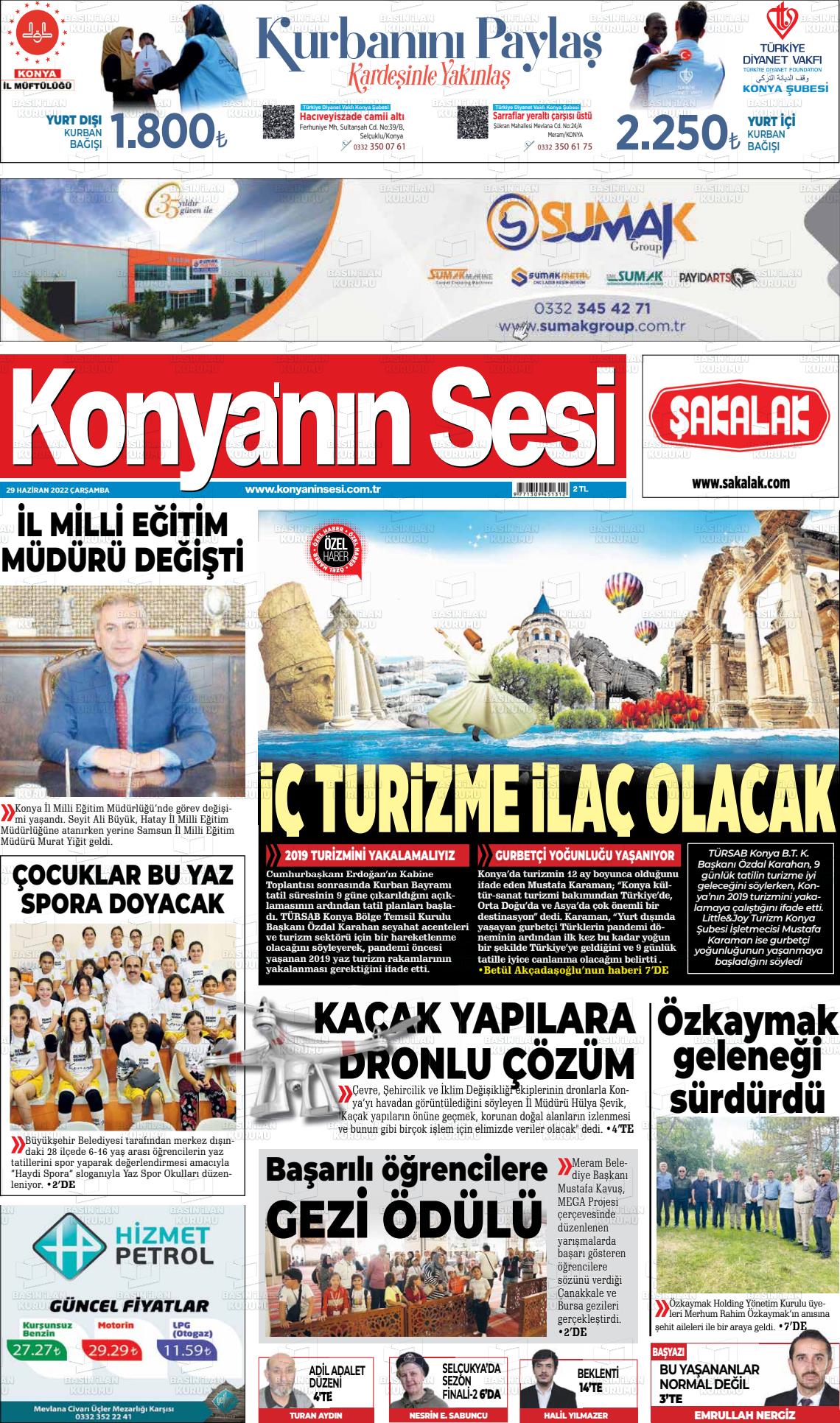 29 Haziran 2022 Konyanin Sesi Gazete Manşeti