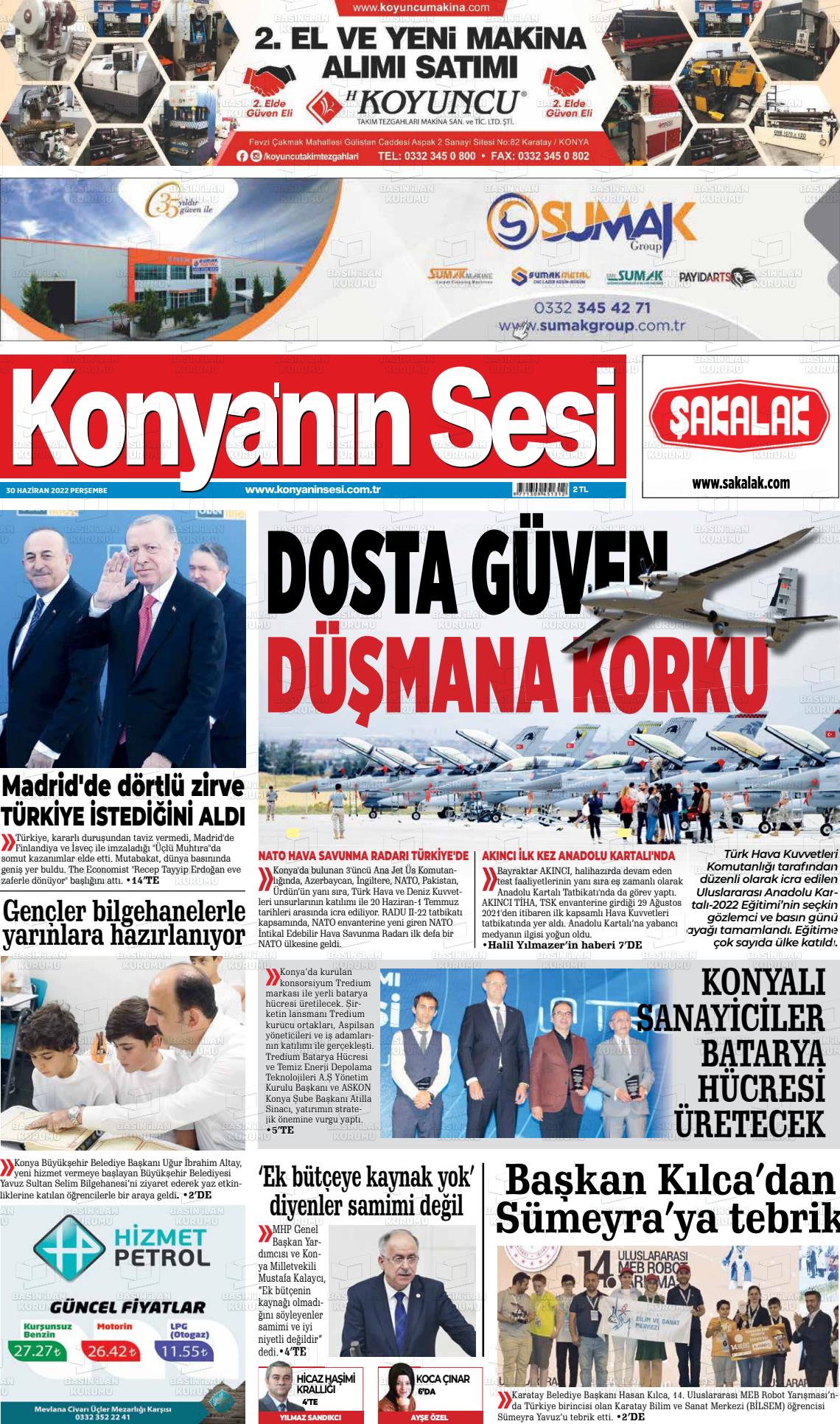 01 Temmuz 2022 Konyanin Sesi Gazete Manşeti