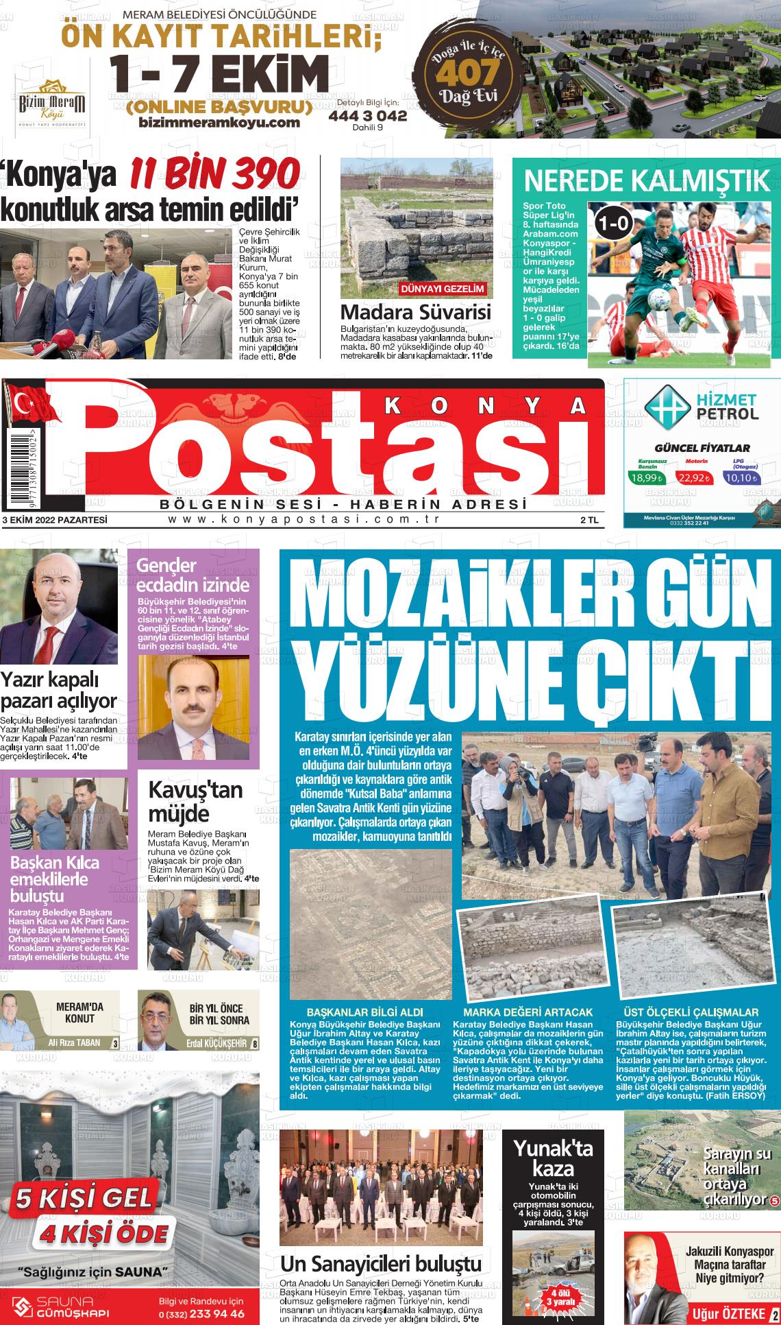 03 Ekim 2022 Konya Postası Gazete Manşeti