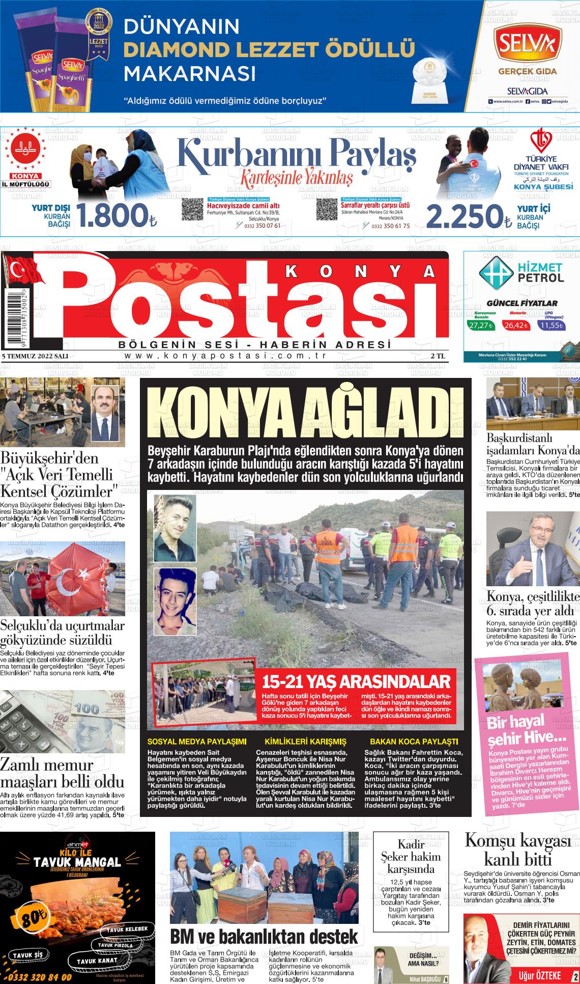 05 Temmuz 2022 Konya Postası Gazete Manşeti