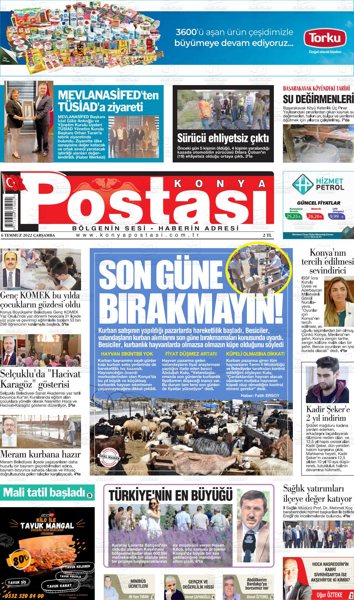 06 Temmuz 2022 Konya Postası Gazete Manşeti