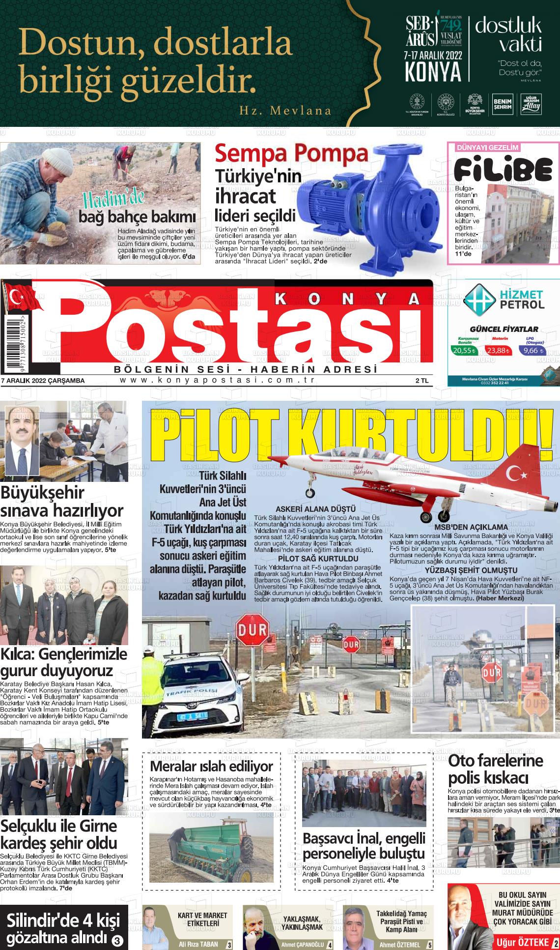 07 Aralık 2022 Konya Postası Gazete Manşeti