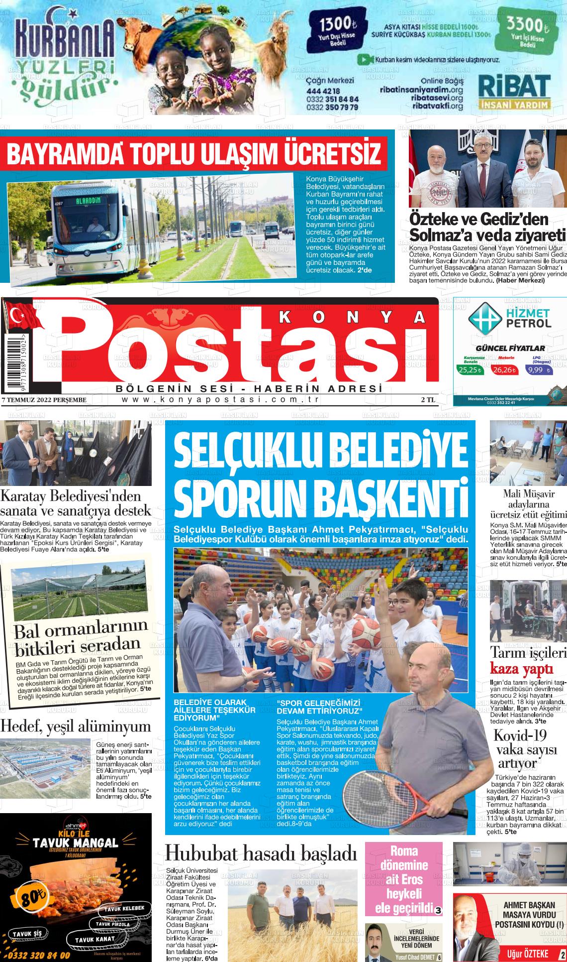 07 Temmuz 2022 Konya Postası Gazete Manşeti